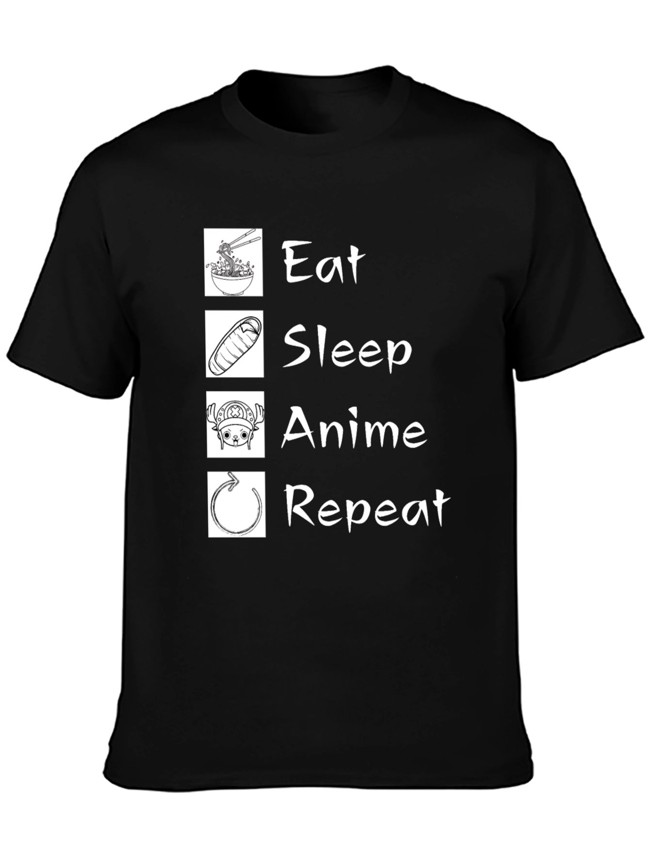 Black Eat Sleep Anime Repeat T-Shirt - Black Cotton Graphic Tee view 3