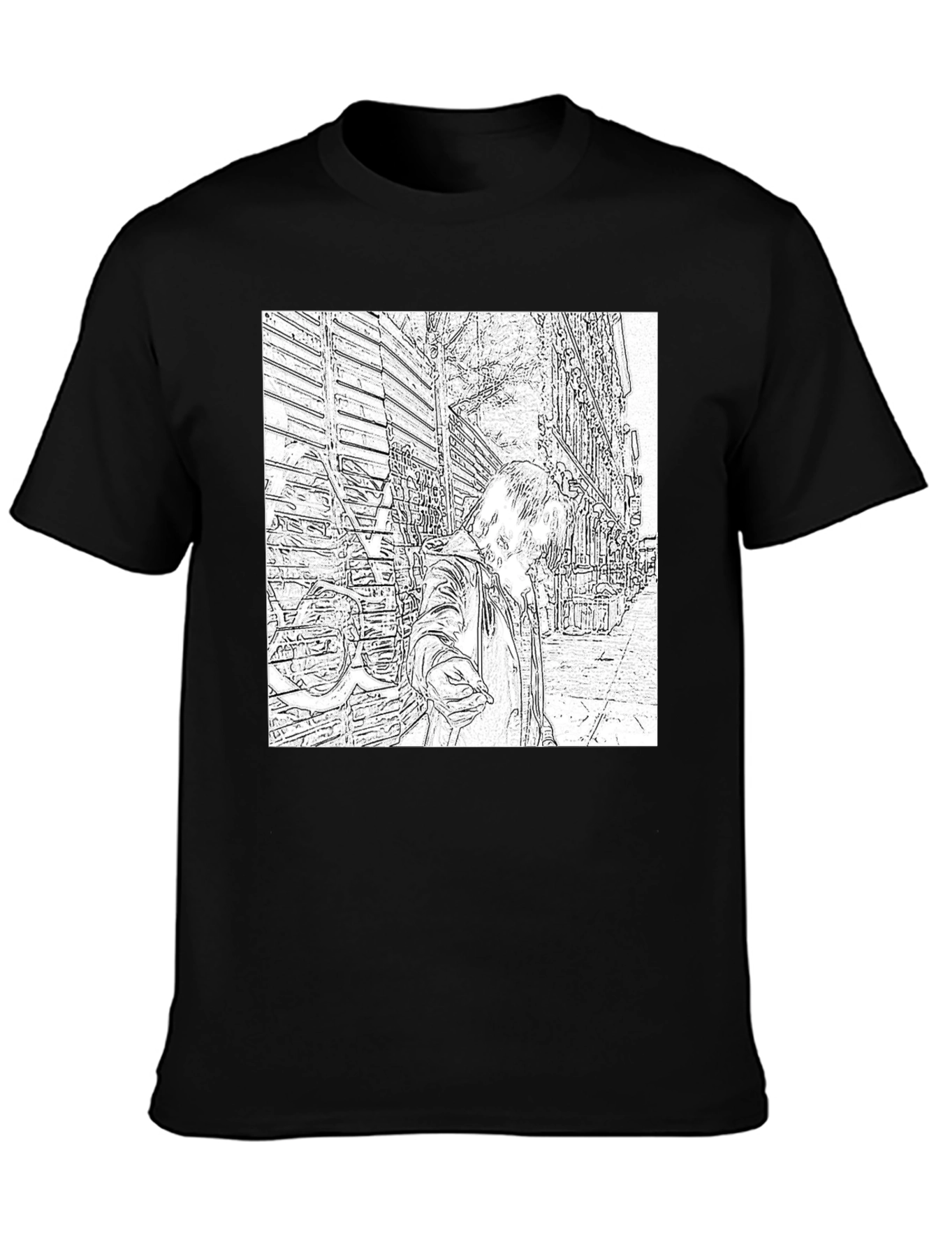 Black Monochrome Sketch Art Tee view 3