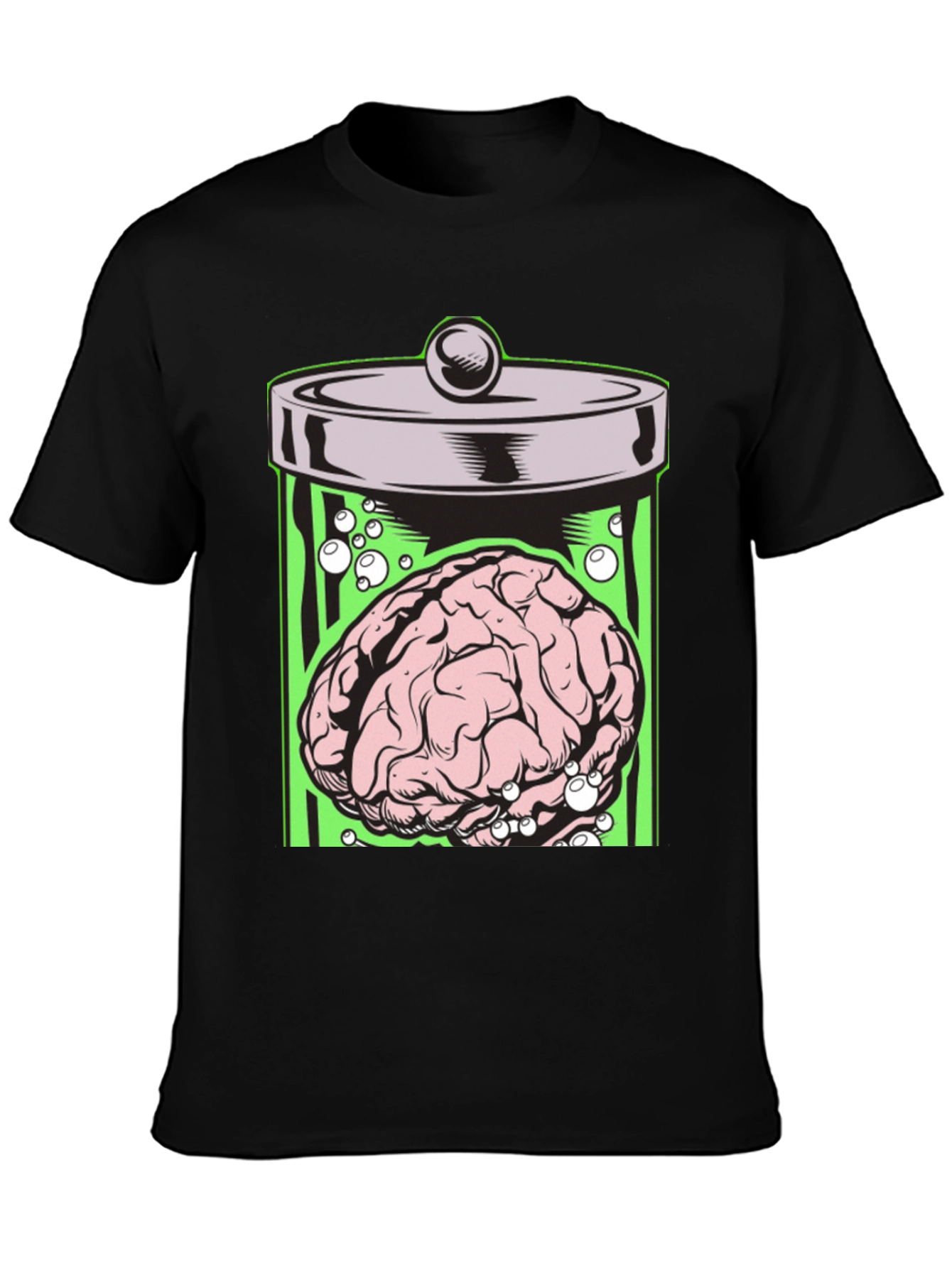 Black Brain in Jar Graphic Tee - Men's Black T-Shirt view 3