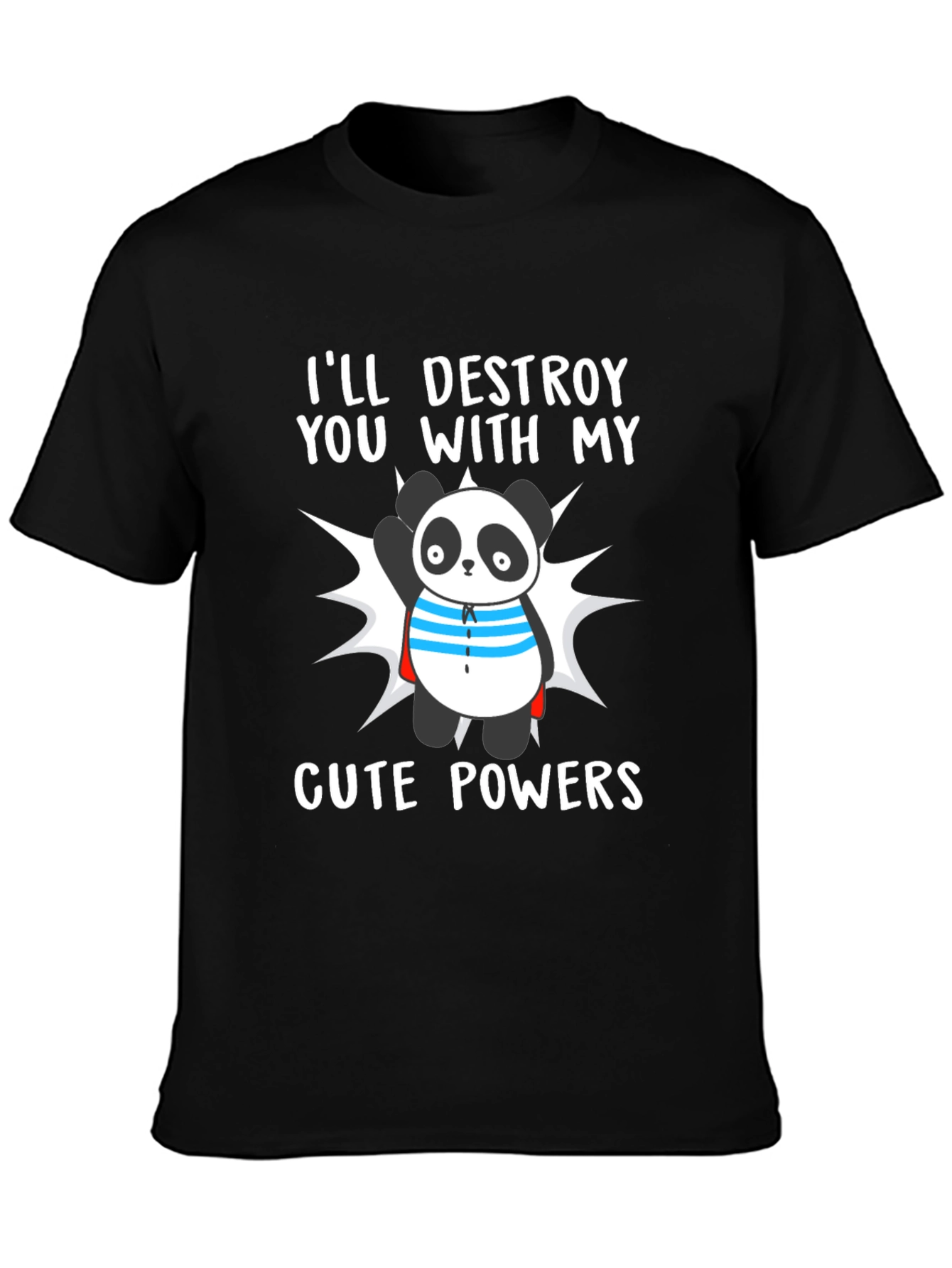 Black Cute Panda Powers T-Shirt - Funny Cartoon Tee view 3