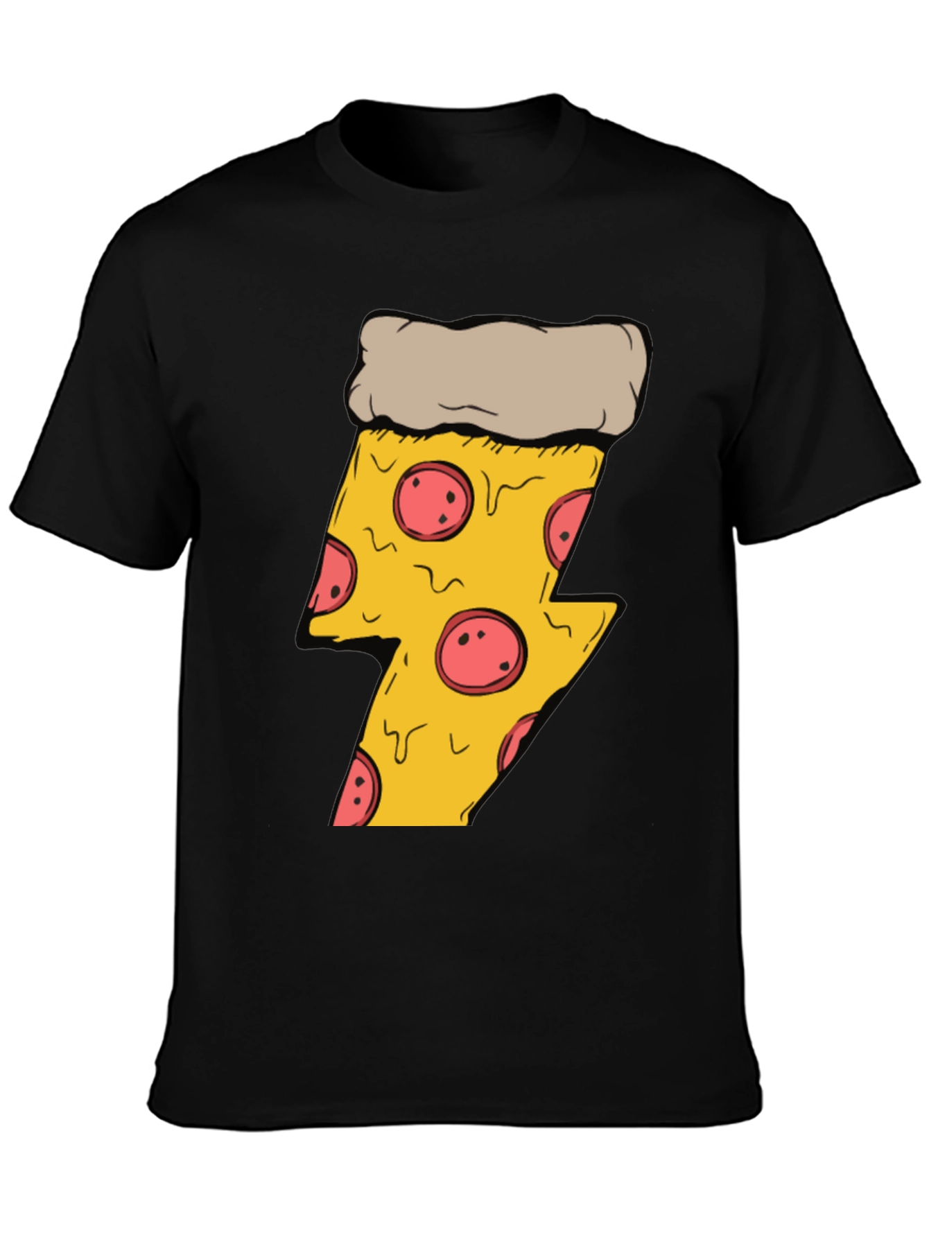 Black Pizza Lightning Bolt T-Shirt - Black Cotton Tee view 3