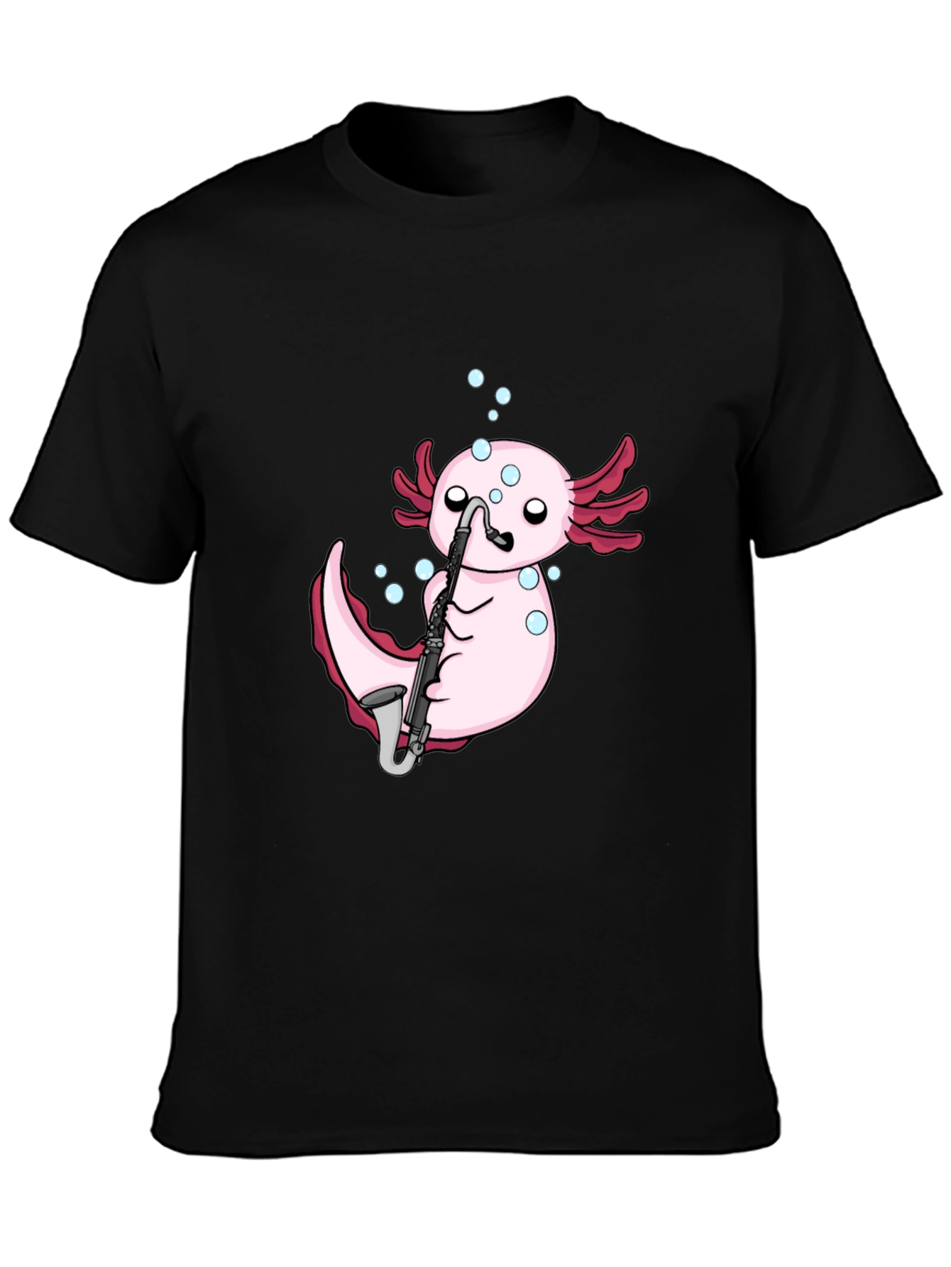 Black Axolotl Saxophone Black T-Shirt view 3