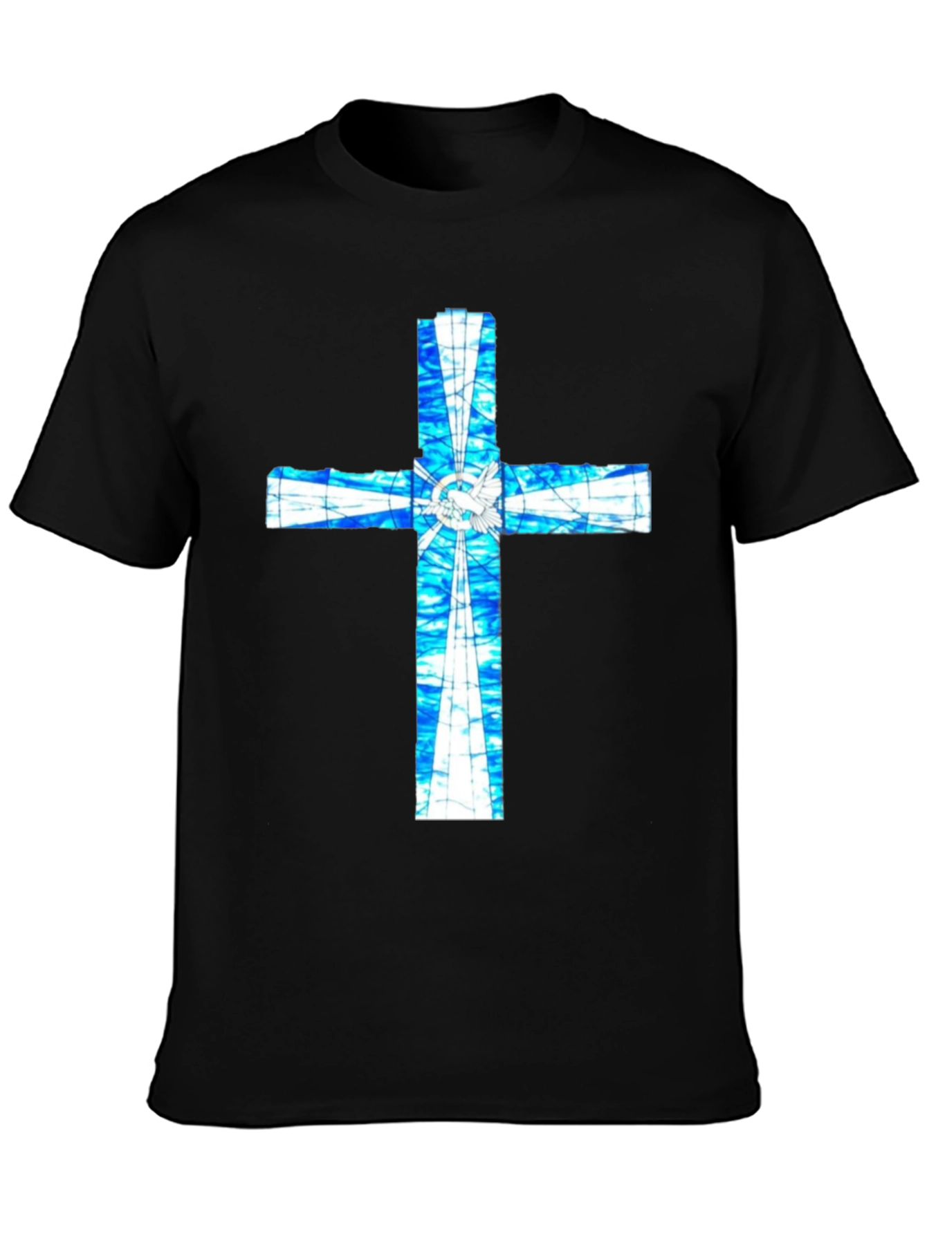 Black Stained Glass Cross Graphic T-Shirt view 3