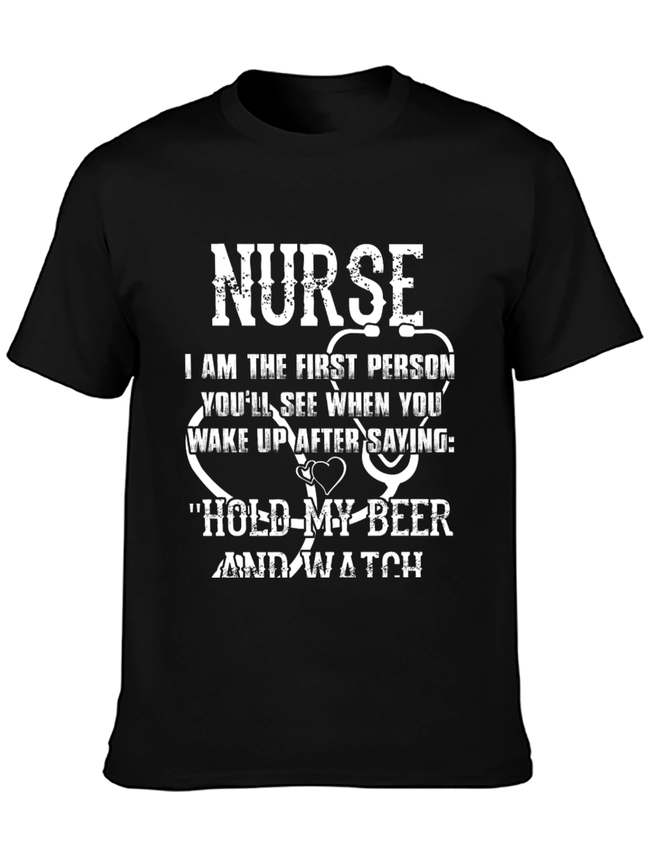 Black Nurse Funny Quote T-Shirt - Hold My Beer and Watch view 3