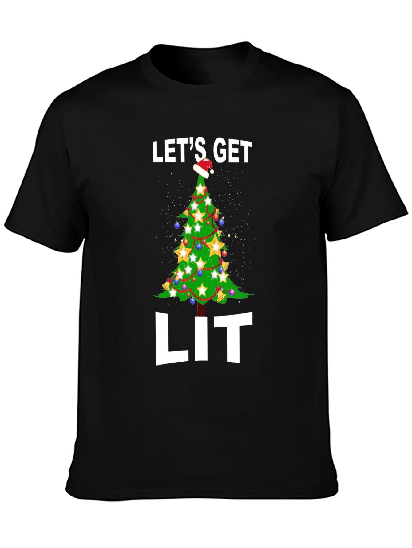 Black Let's Get Lit Christmas Tree Graphic Tee view 3