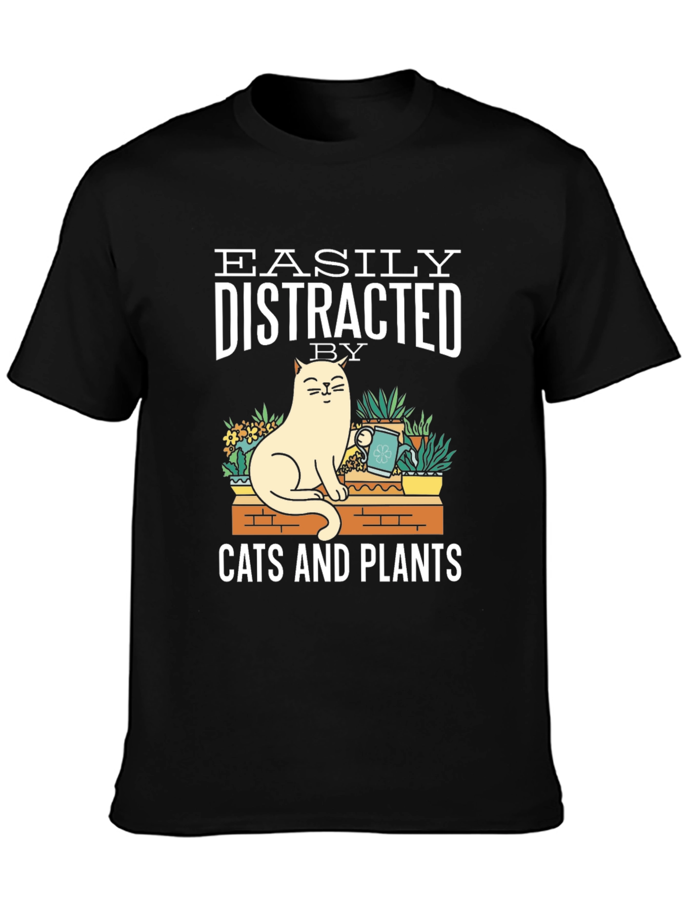 Black Easily Distracted by Cats & Plants Graphic T-Shirt view 3