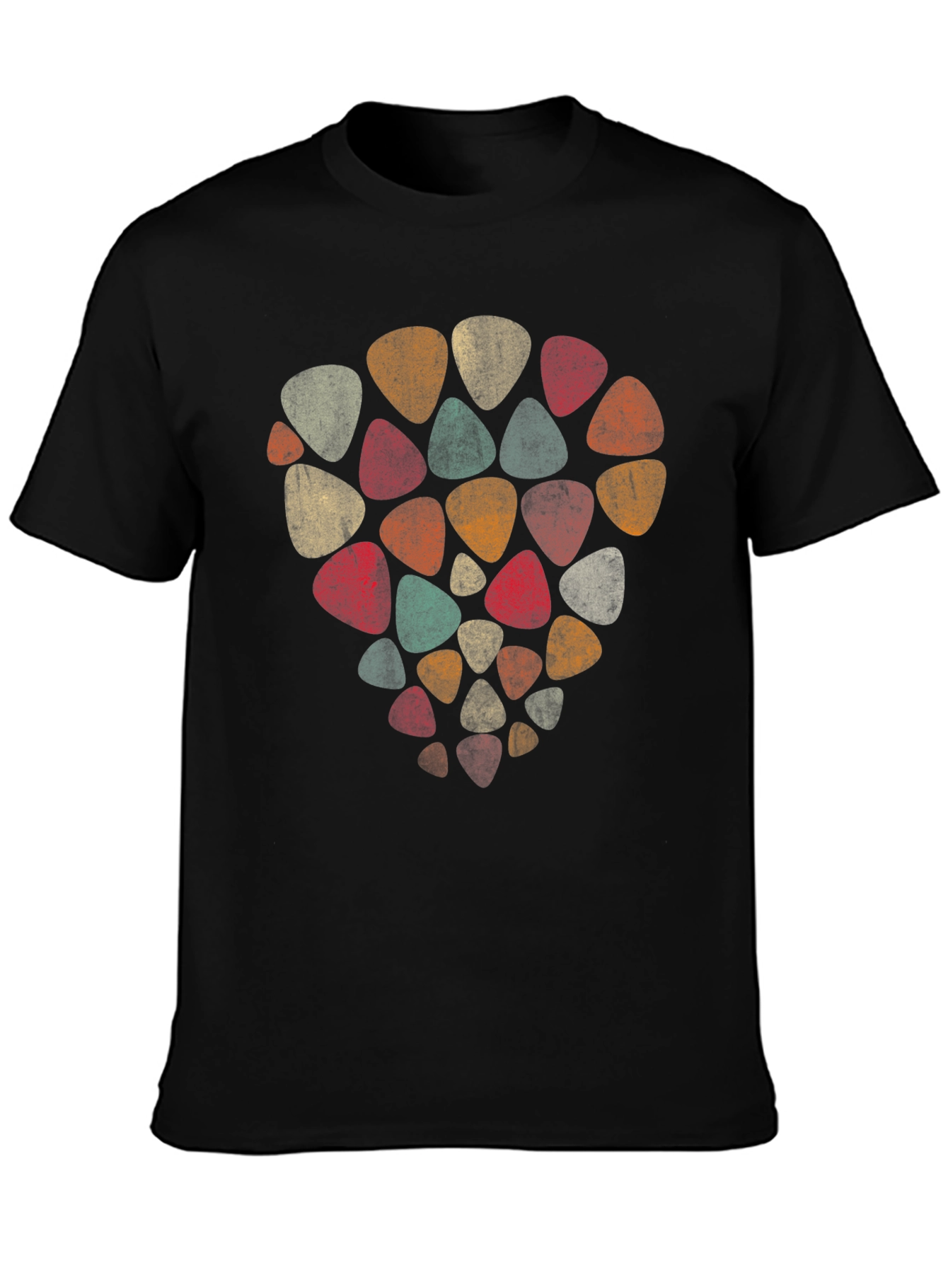 Black Retro Guitar Pick T-Shirt - Musical Style view 3