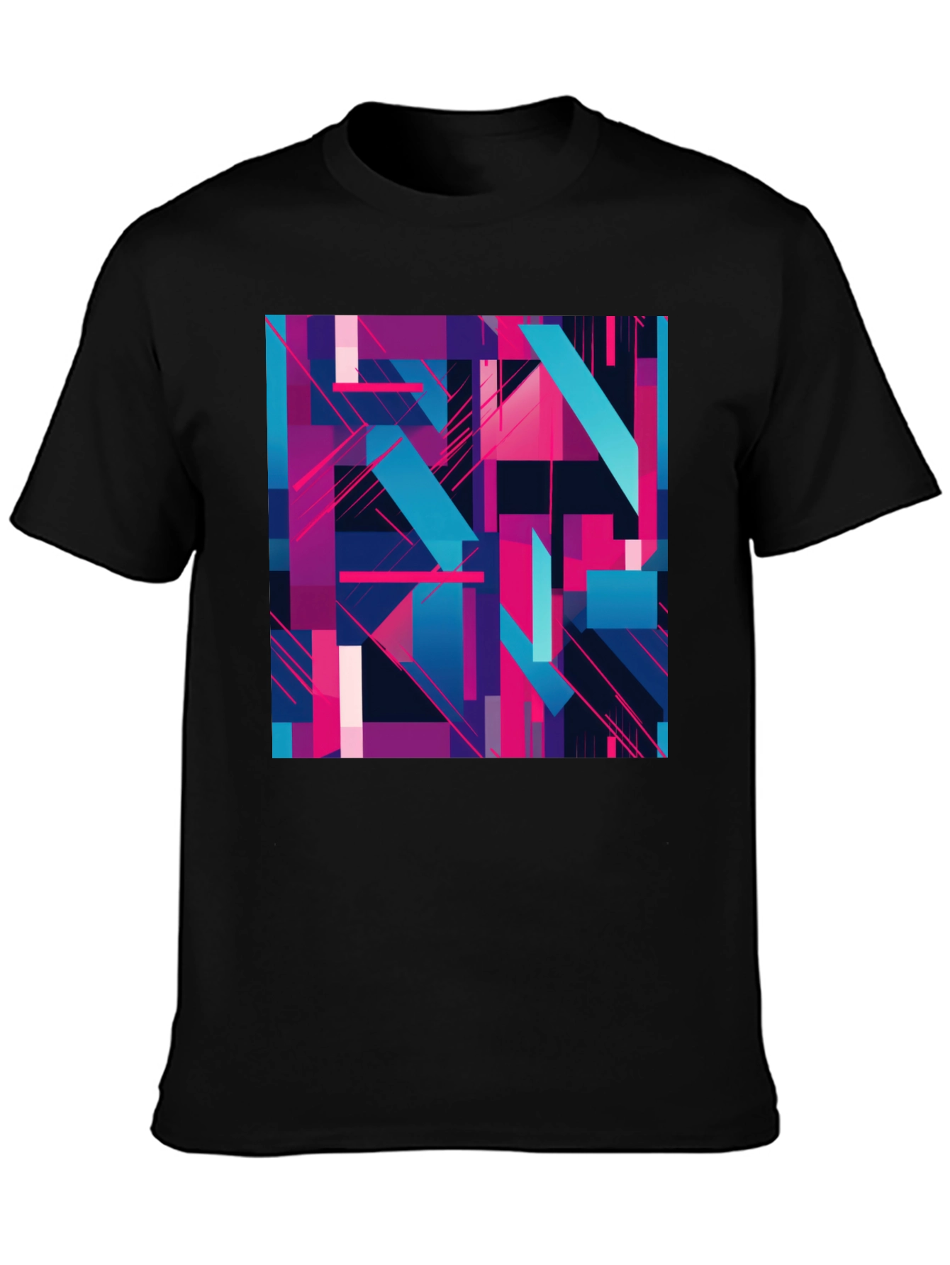 Black Abstract Geometric T-Shirt - Modern Art Tee view 3
