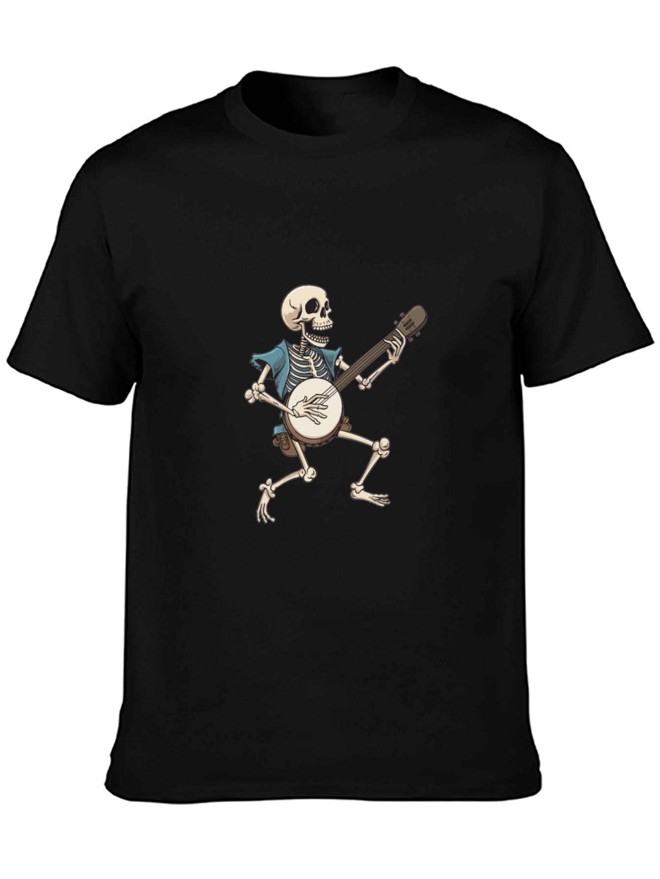 Black Skeleton Banjo Player Graphic T-Shirt view 3