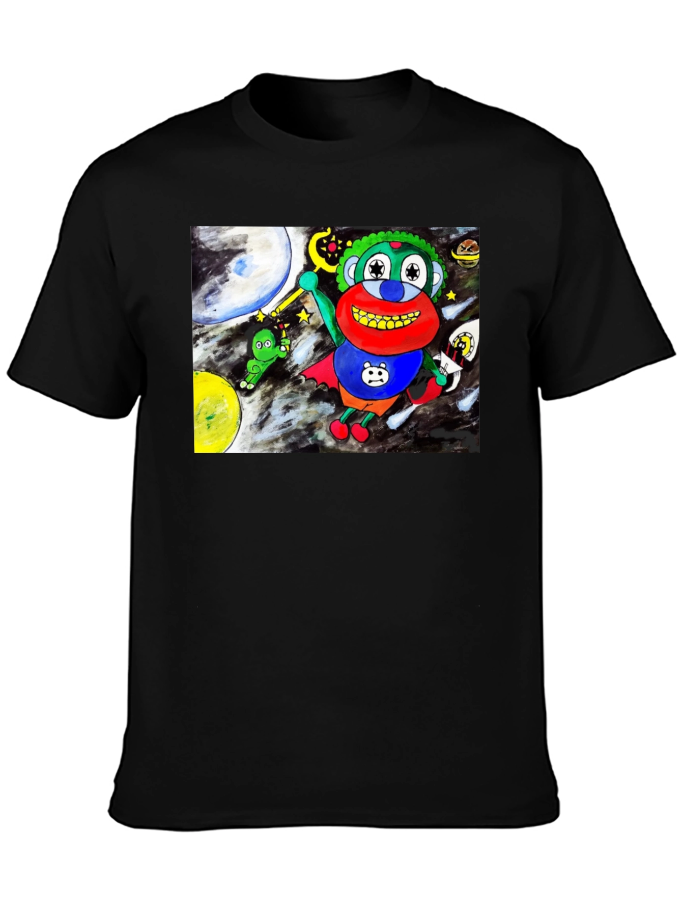 Black Cartoon Graphic Tee: Space Adventure view 3