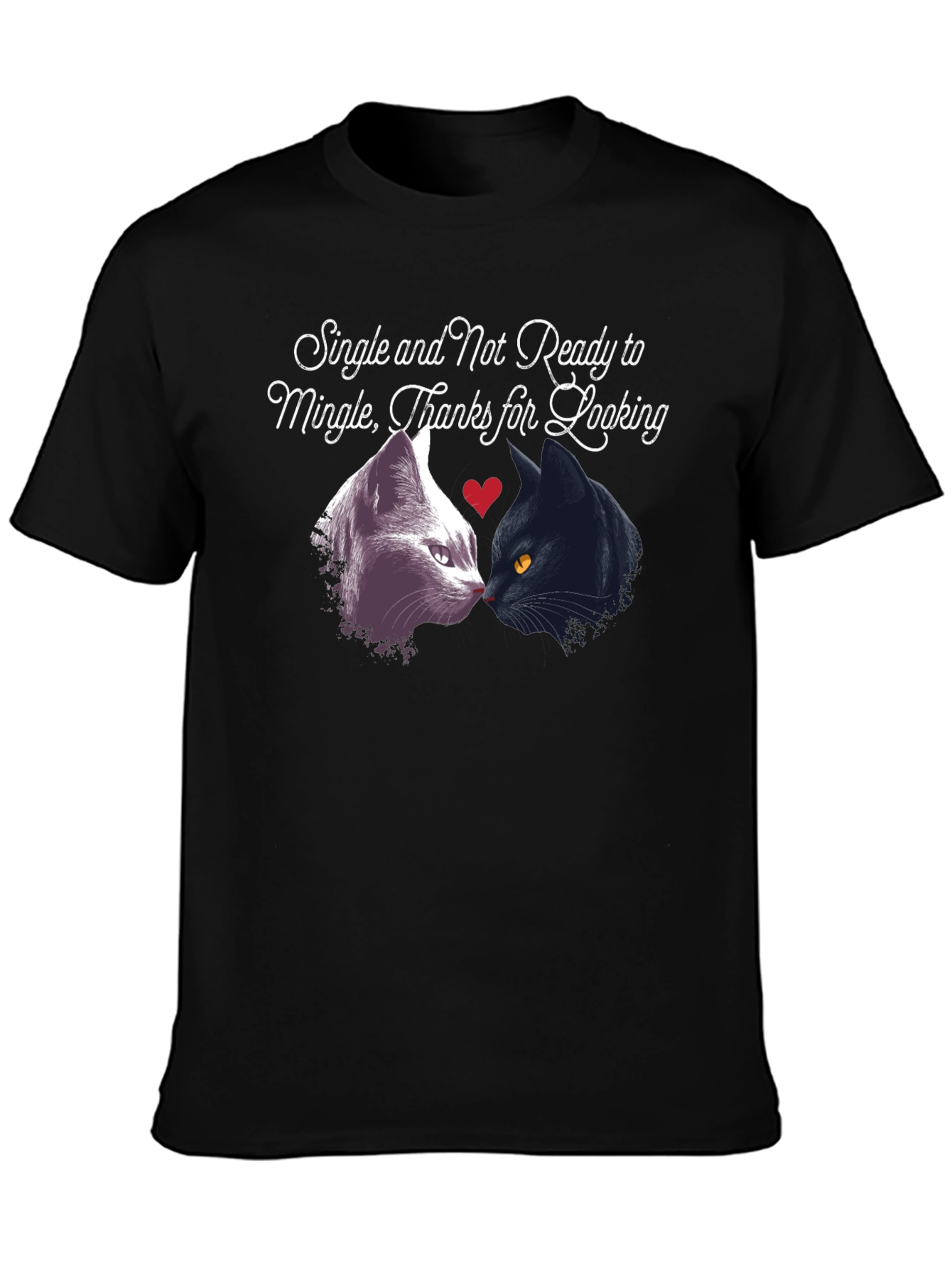 Black Single Not Ready to Mingle Cat T-Shirt view 3