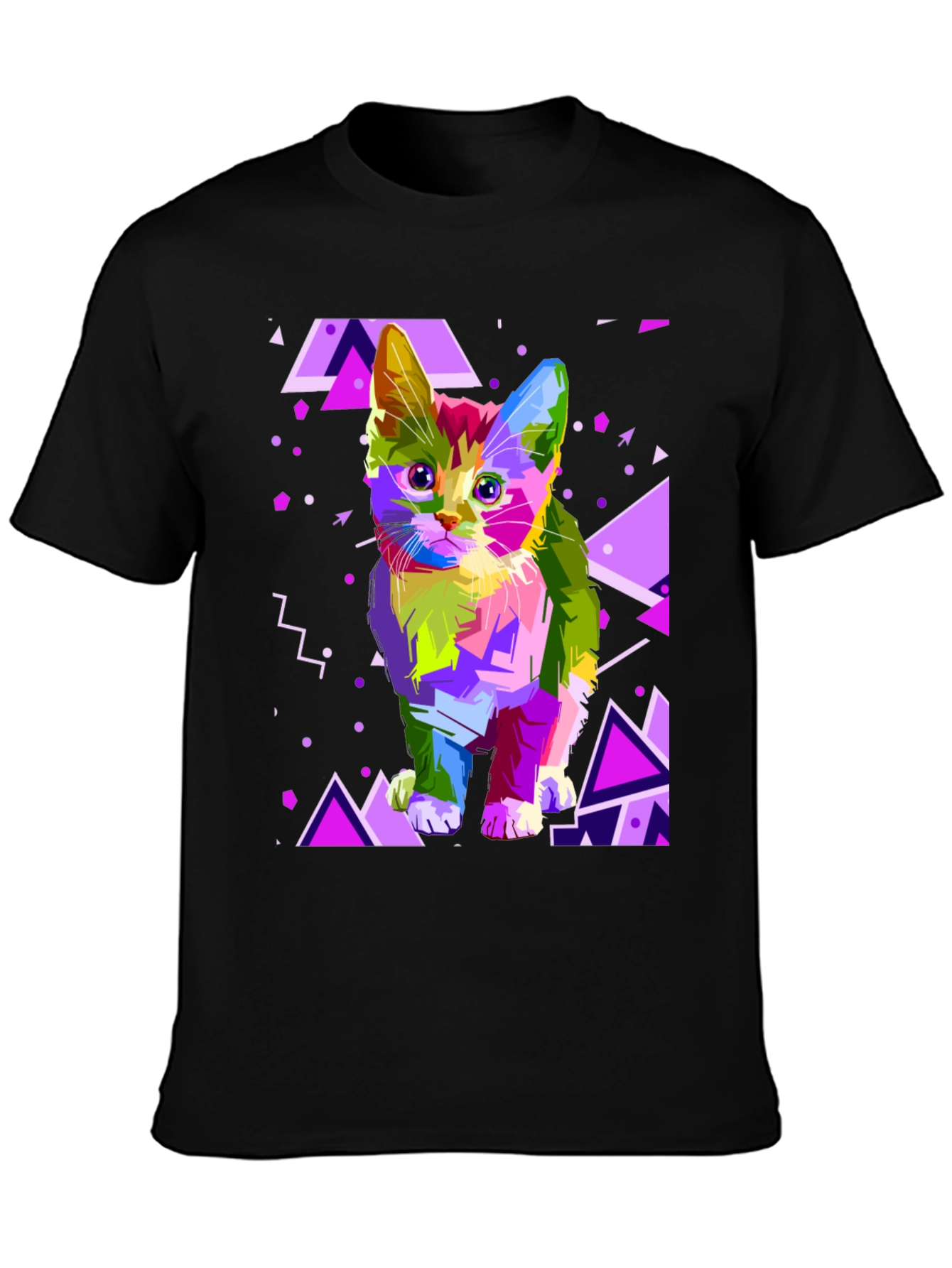 Black Abstract Cat Graphic T-Shirt view 3