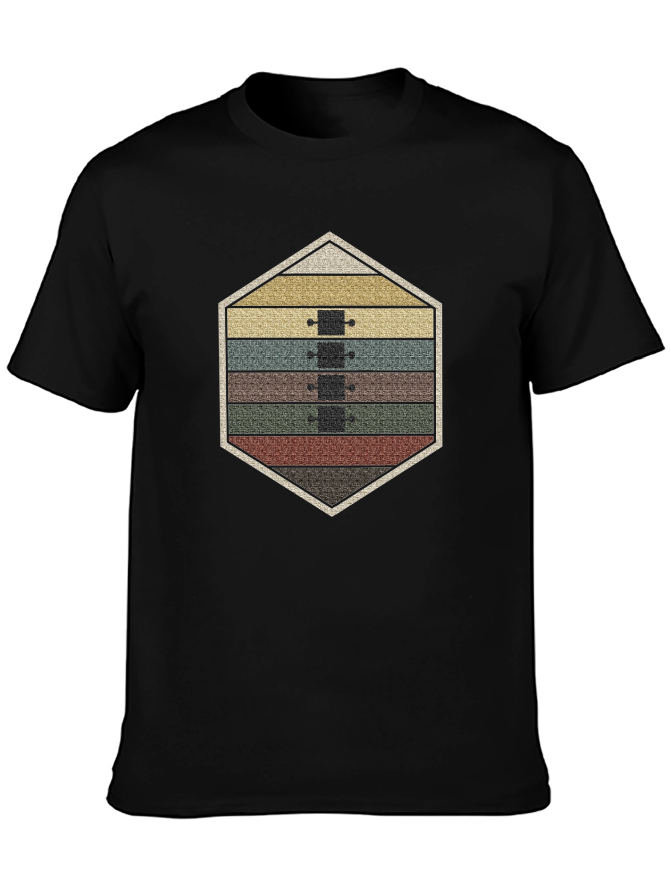 Black Retro Skateboard Stack T-Shirt view 3