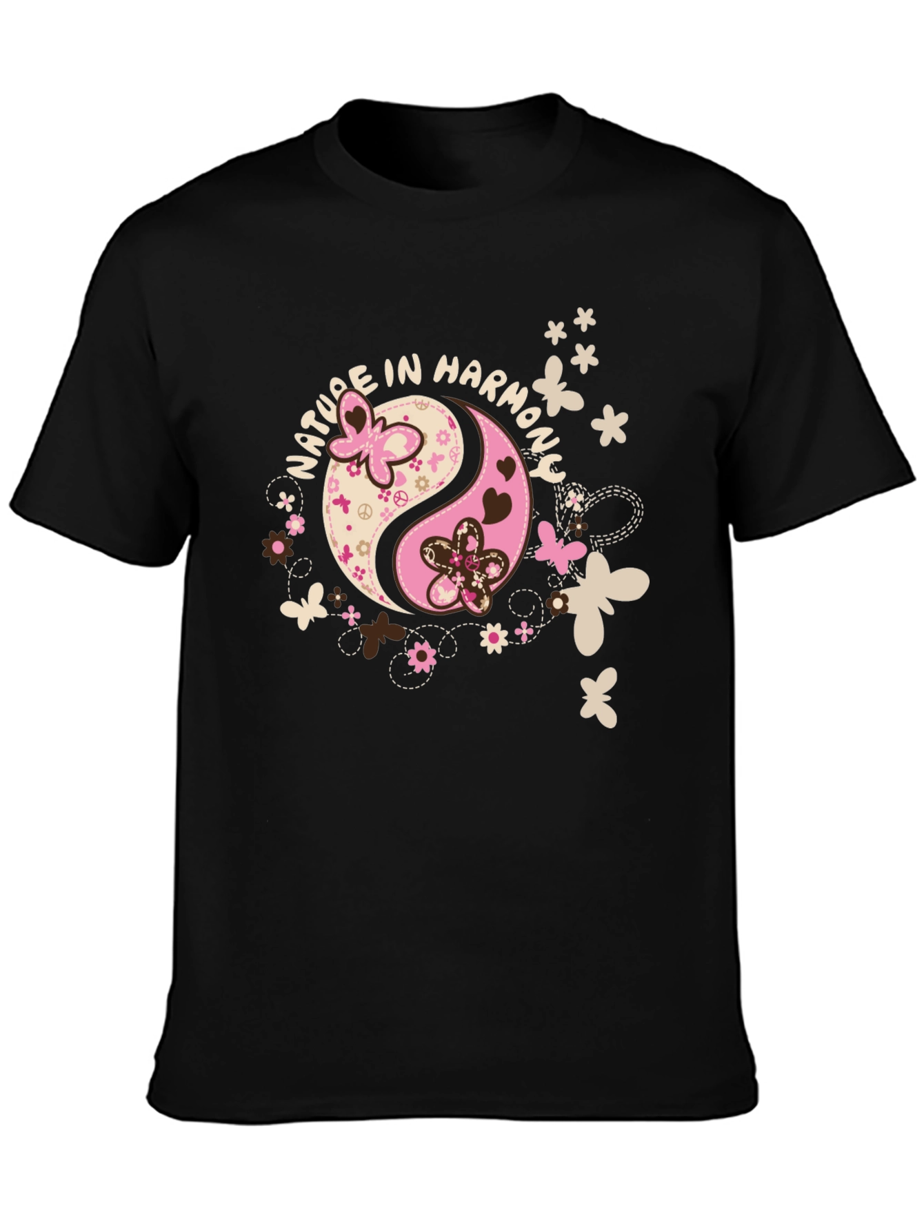 Black Nature In Harmony Yin Yang Graphic T-Shirt view 3