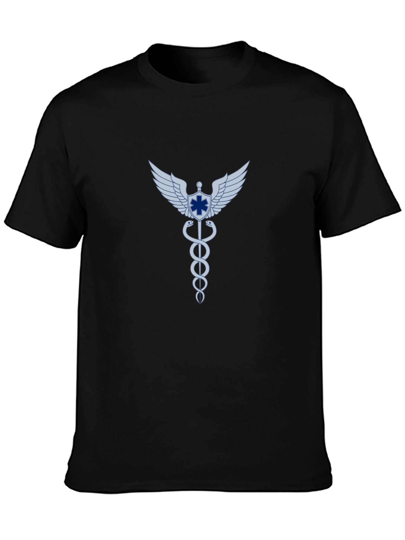 Black Caduceus Symbol Graphic T-Shirt view 3