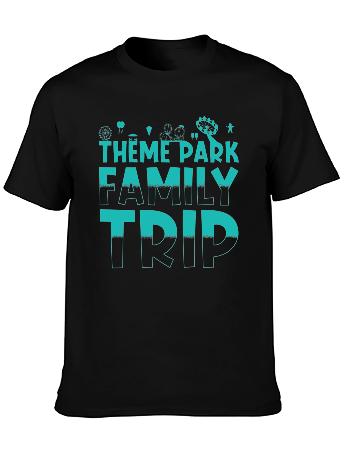 Black Theme Park Family Trip T-Shirt - Black Cotton Tee view 3