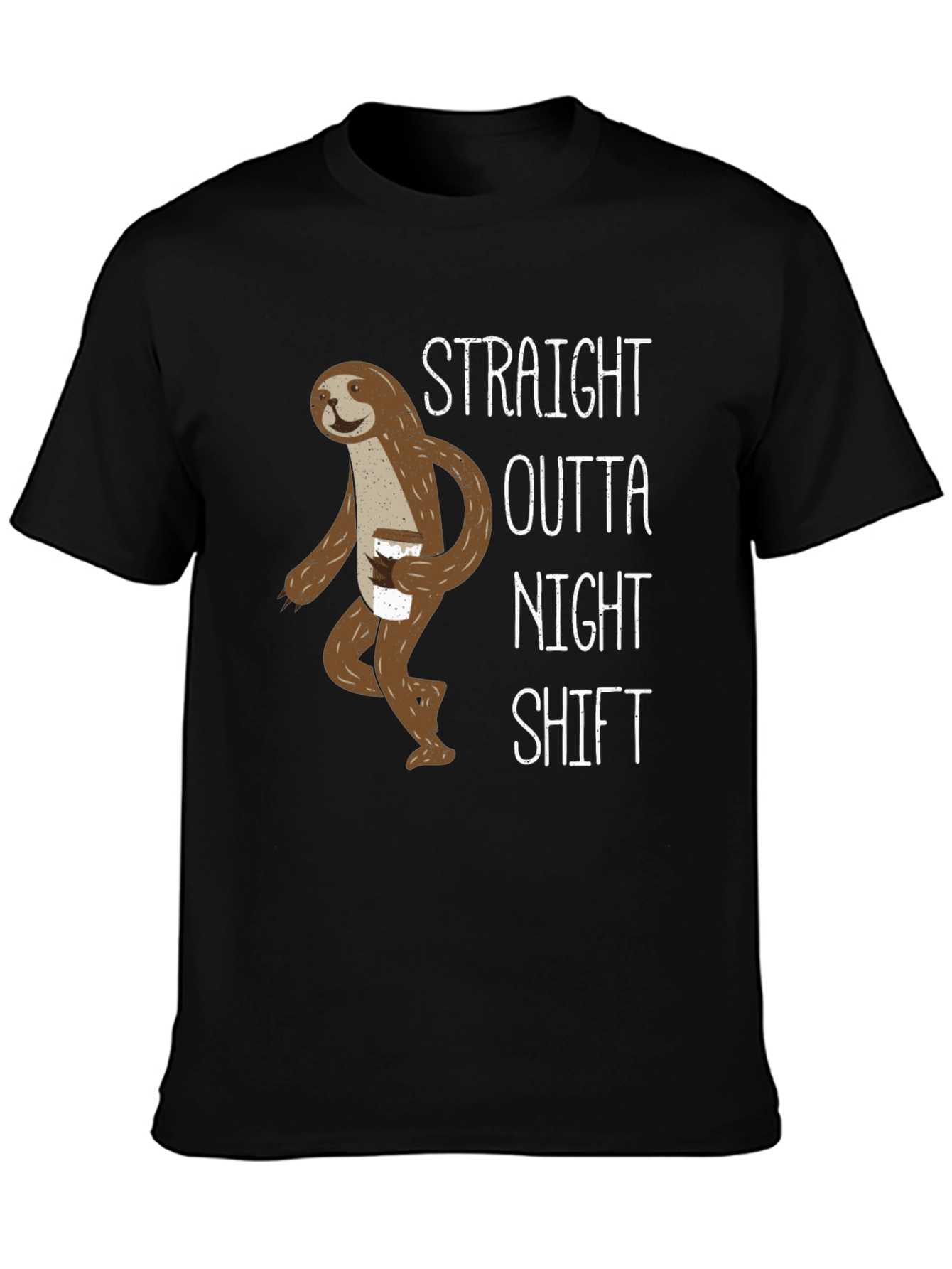Black Straight Outta Night Shift Sloth Graphic Tee view 3