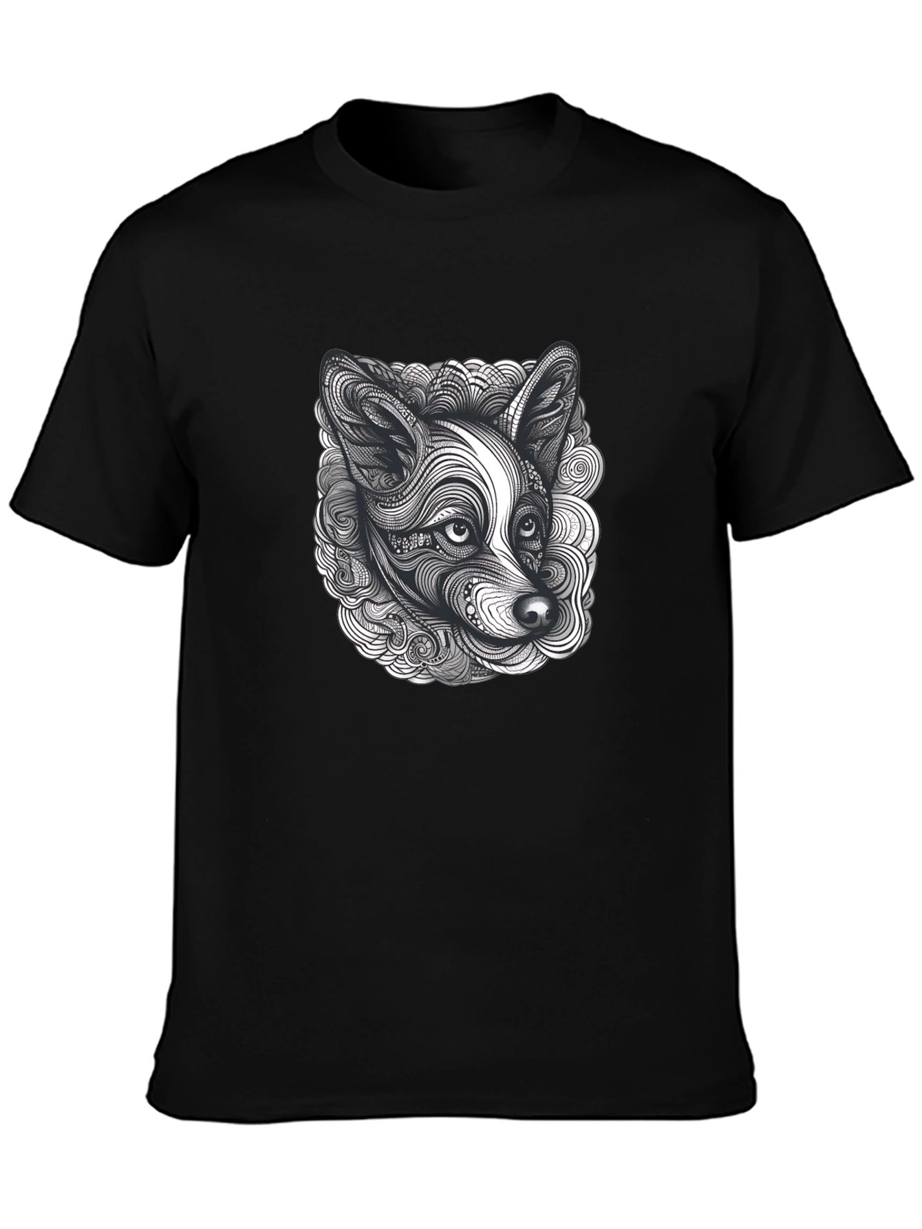 Black Abstract Dog Print Black T-Shirt view 3