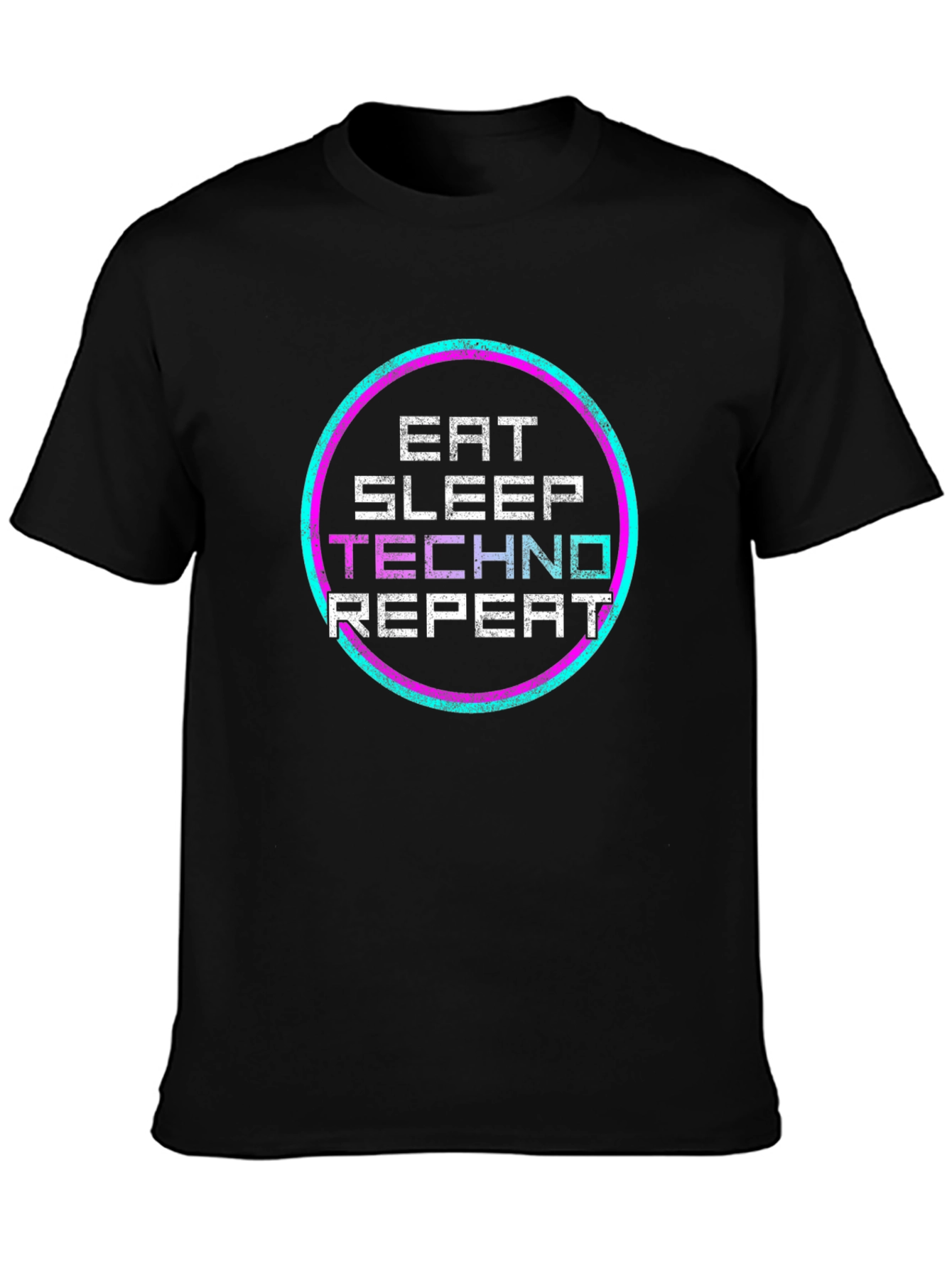 Black Eat Sleep Techno Repeat Black Graphic Tee view 3