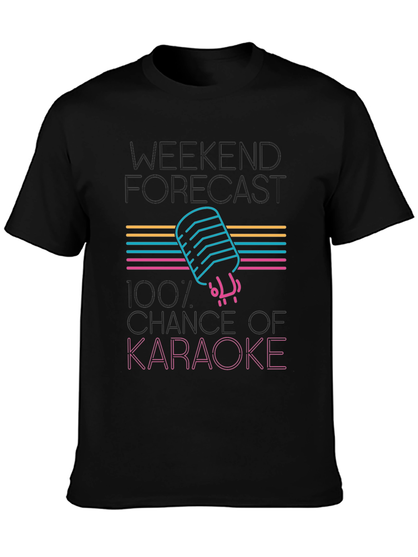 Black Karaoke Forecast T-Shirt - Weekend Vibes! view 3