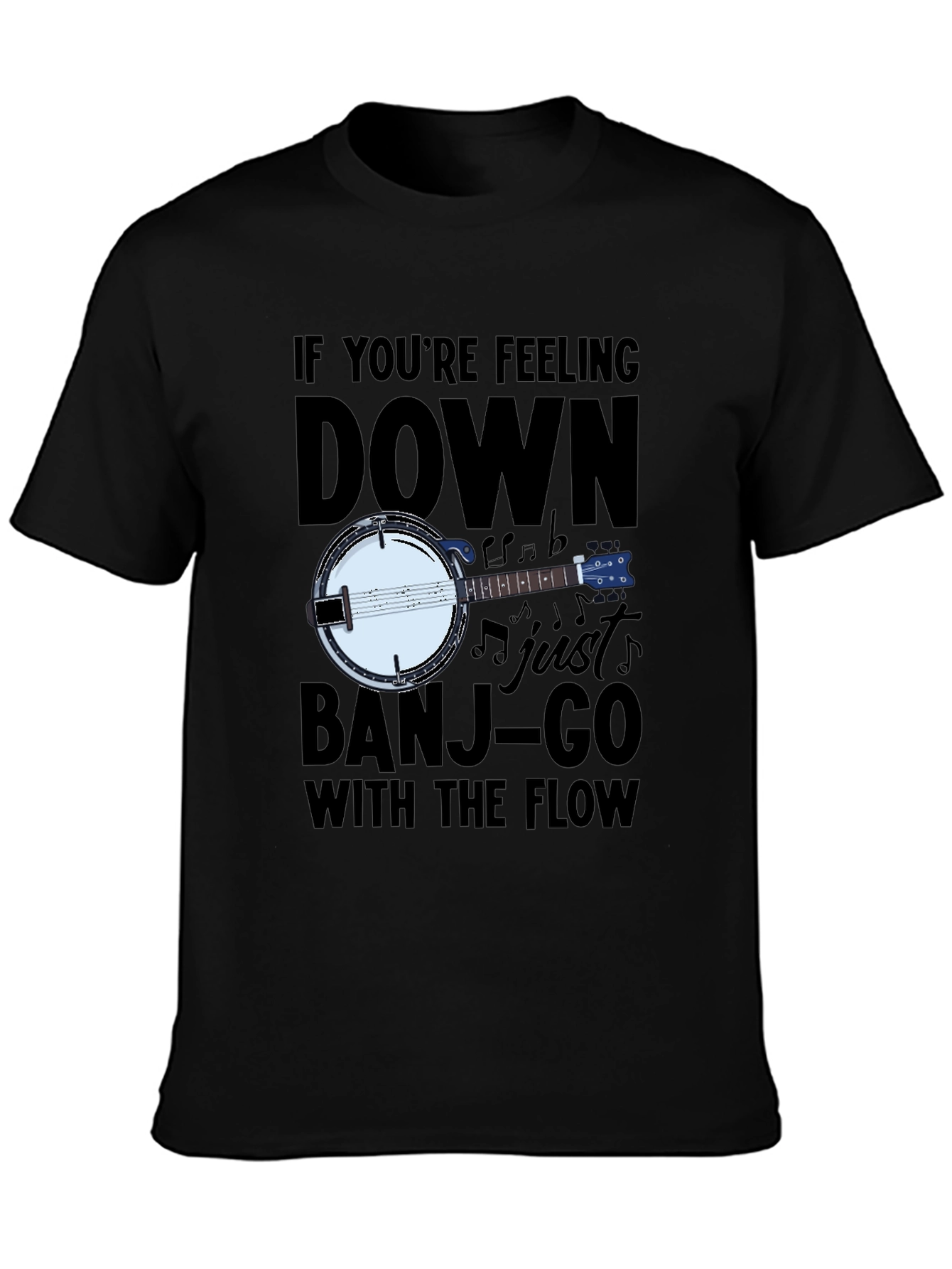 Black Banjo Music T-Shirt - "Banjo-Go With The Flow" view 3