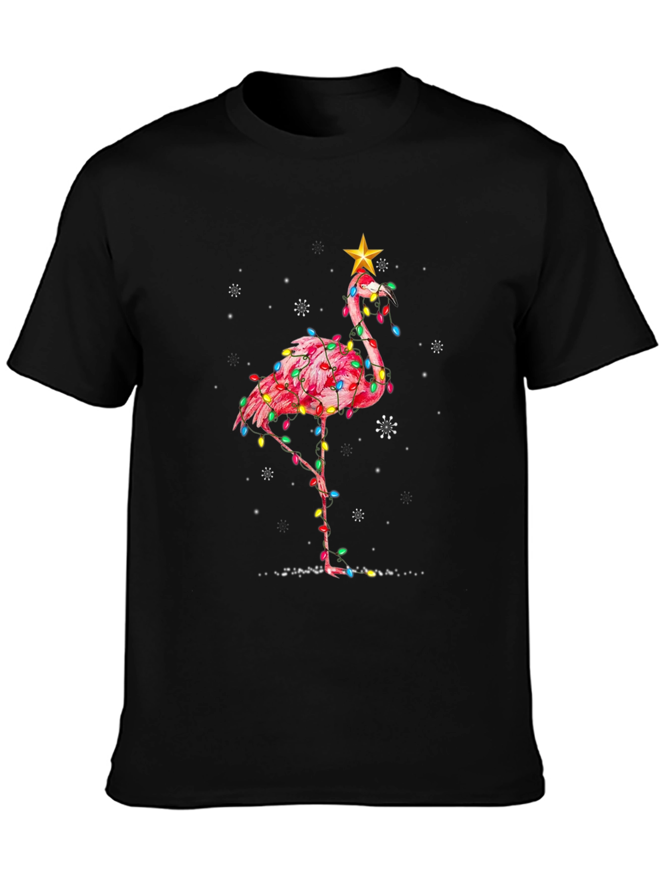 Black Festive Flamingo T-Shirt view 3