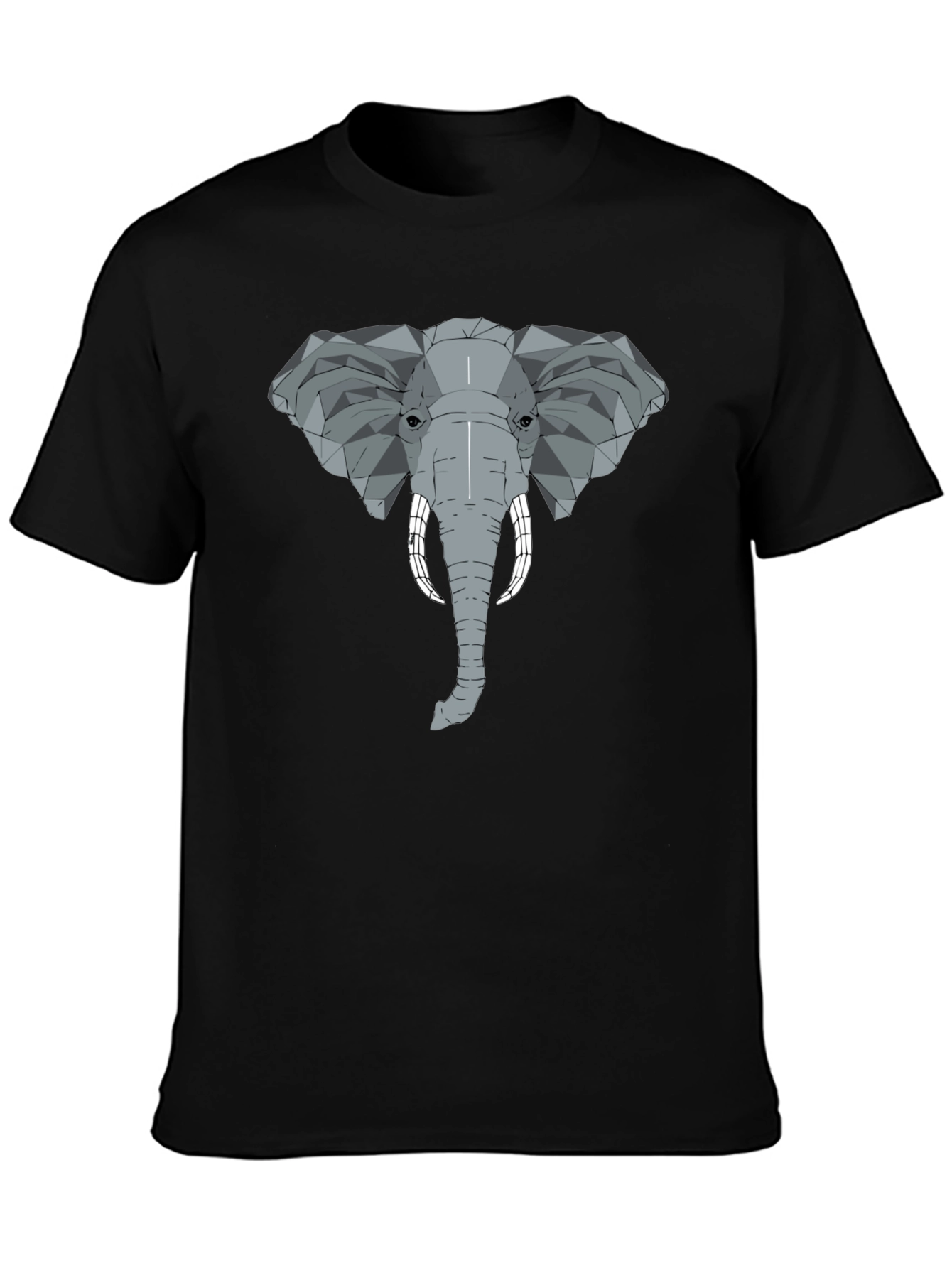 Black Geometric Elephant Graphic Tee - Stylish Men's Black T-Shirt view 3