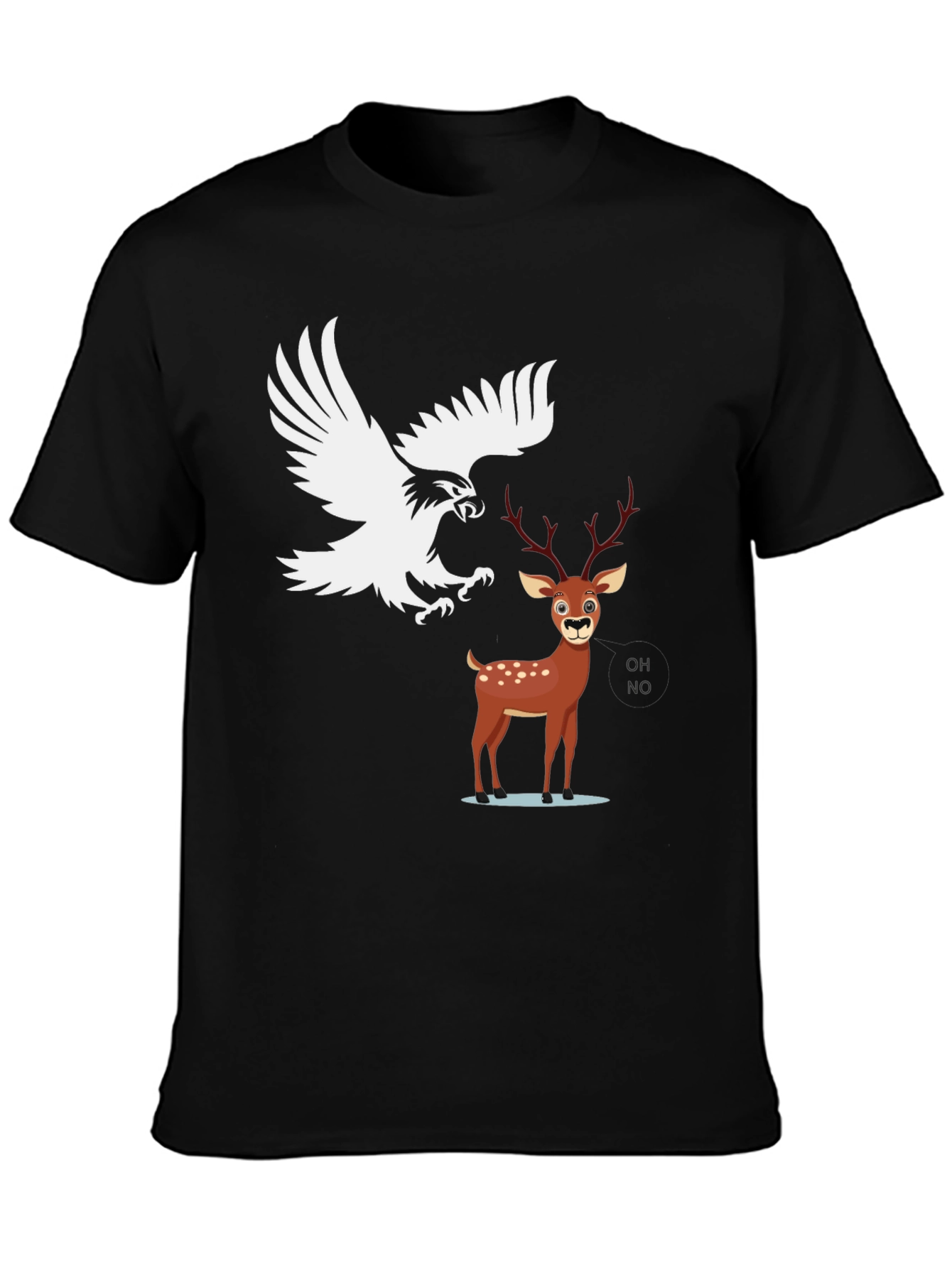 Black Eagle vs Deer Graphic Tee - Black Cotton Blend view 3