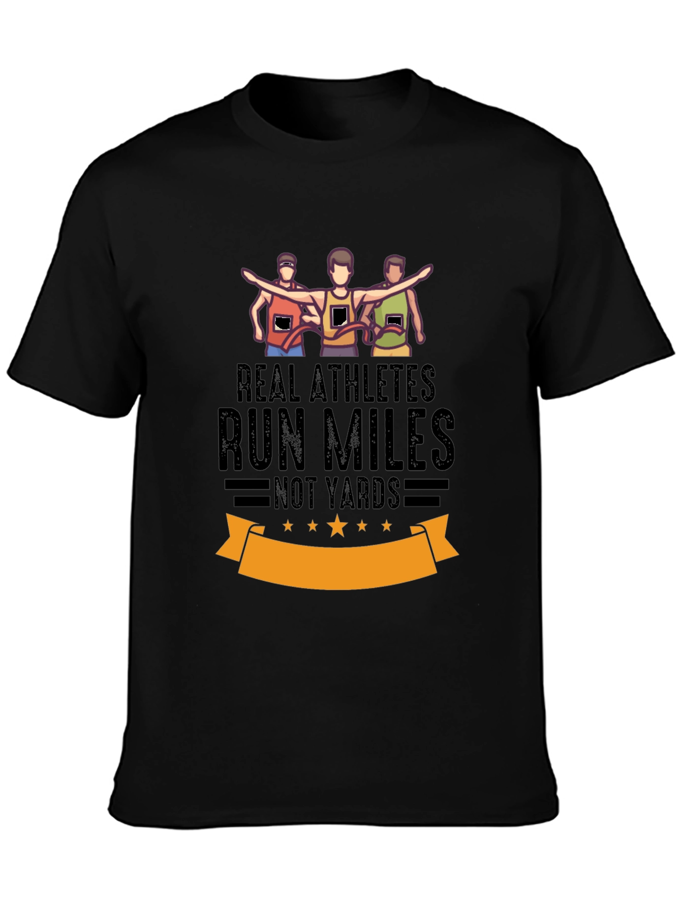 Real Athletes Run Miles Black T-Shirt - 3