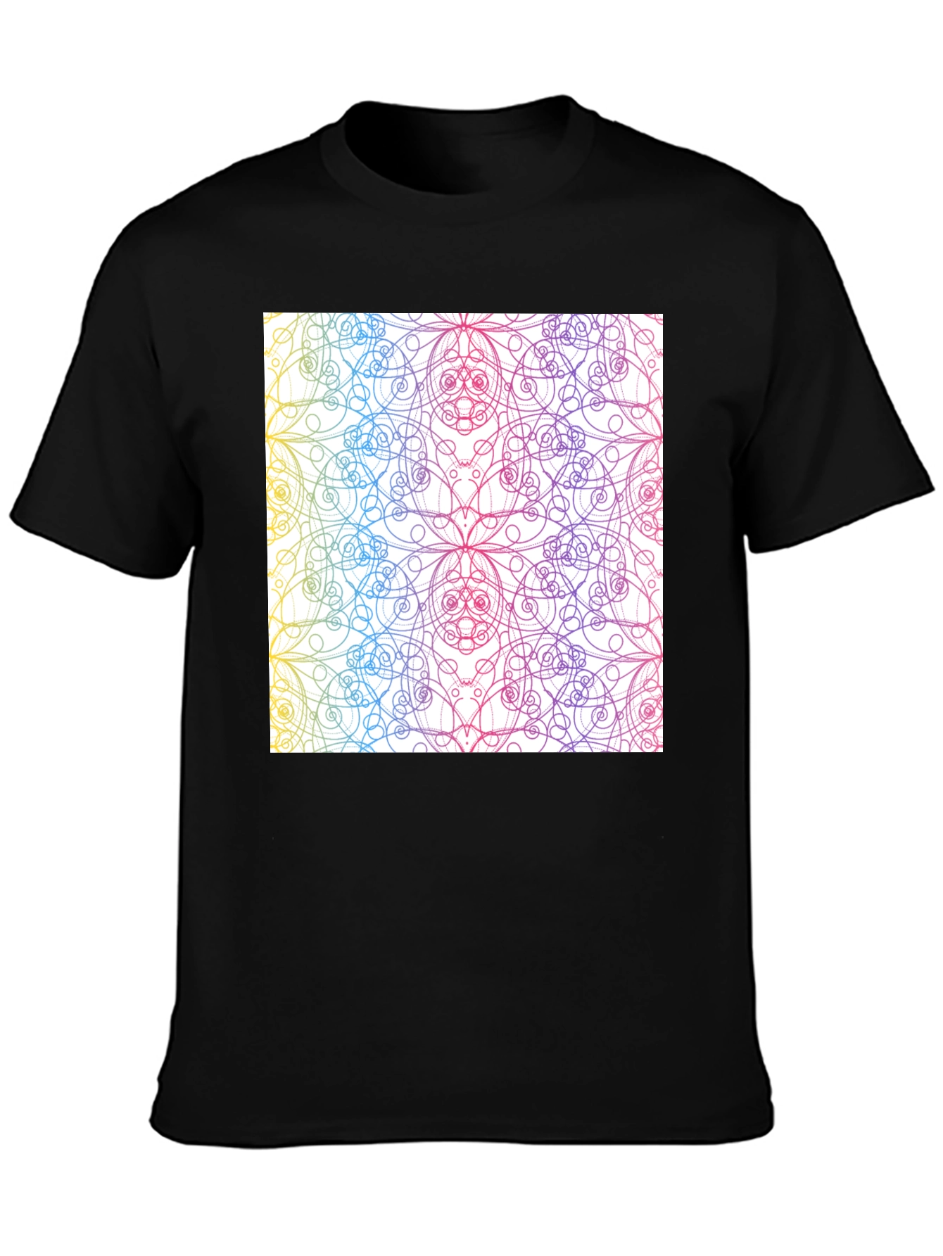 Black Colorful Mandala Design Black T-Shirt view 3