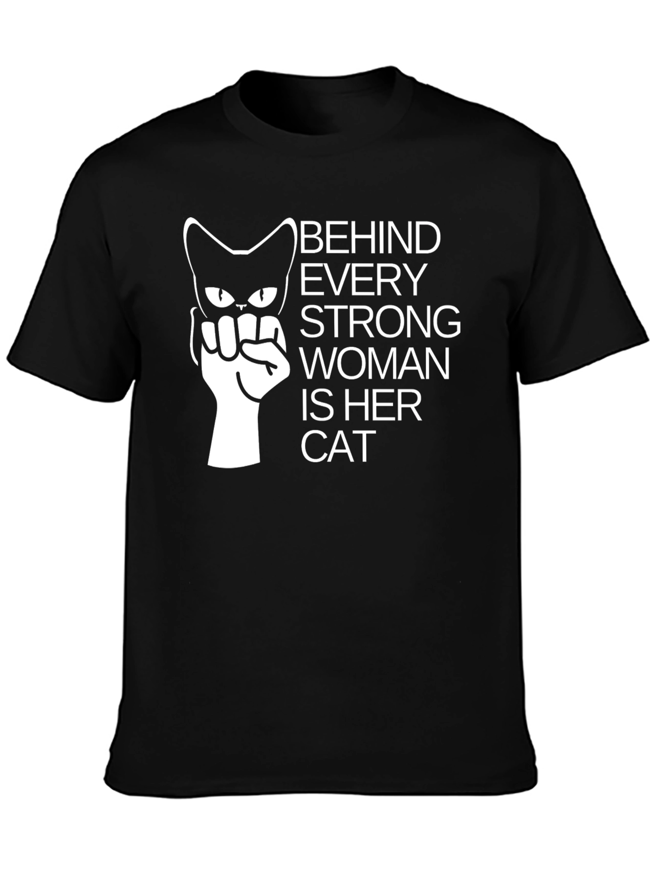 Black Strong Woman Cat Lover T-Shirt - Black view 3