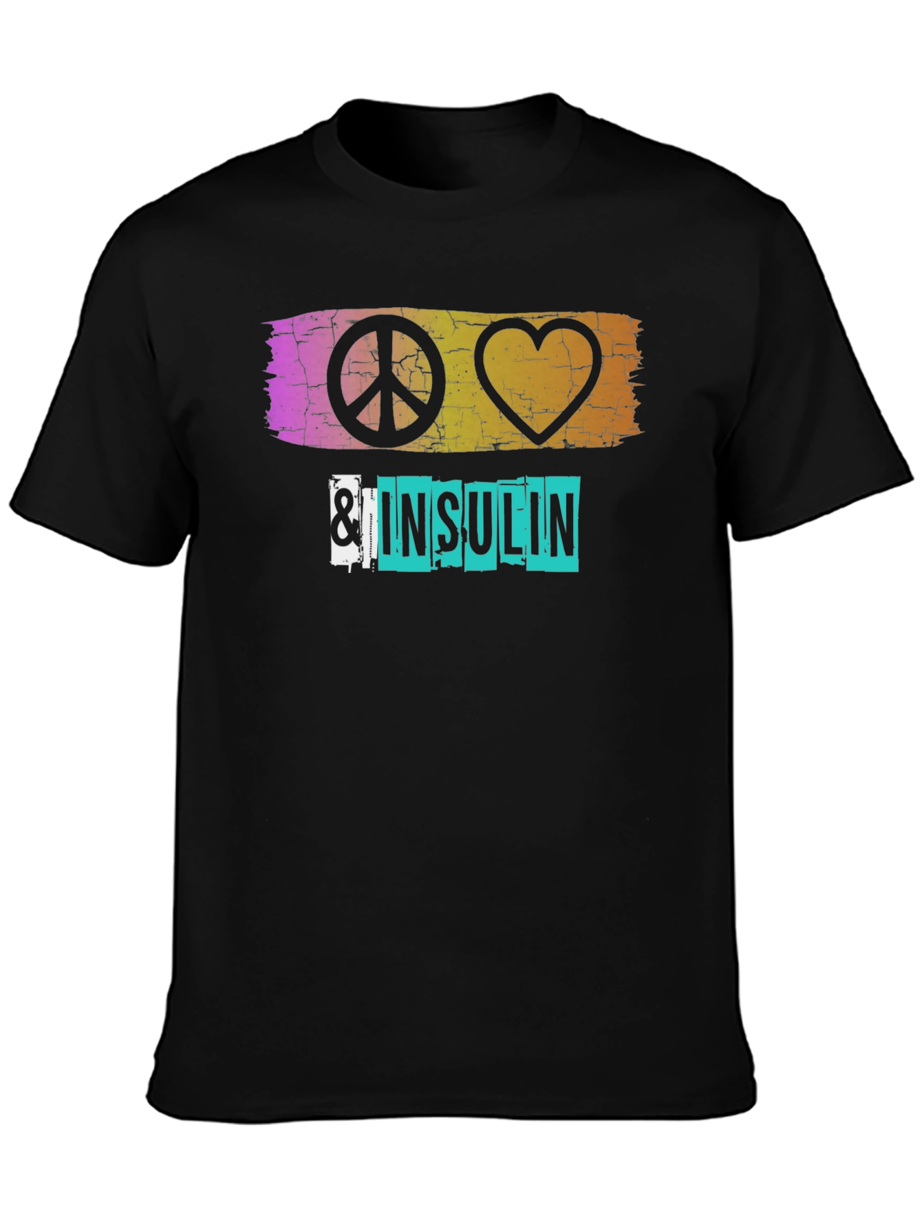 Black Peace Love & Insulin T-Shirt - Diabetes Awareness view 3