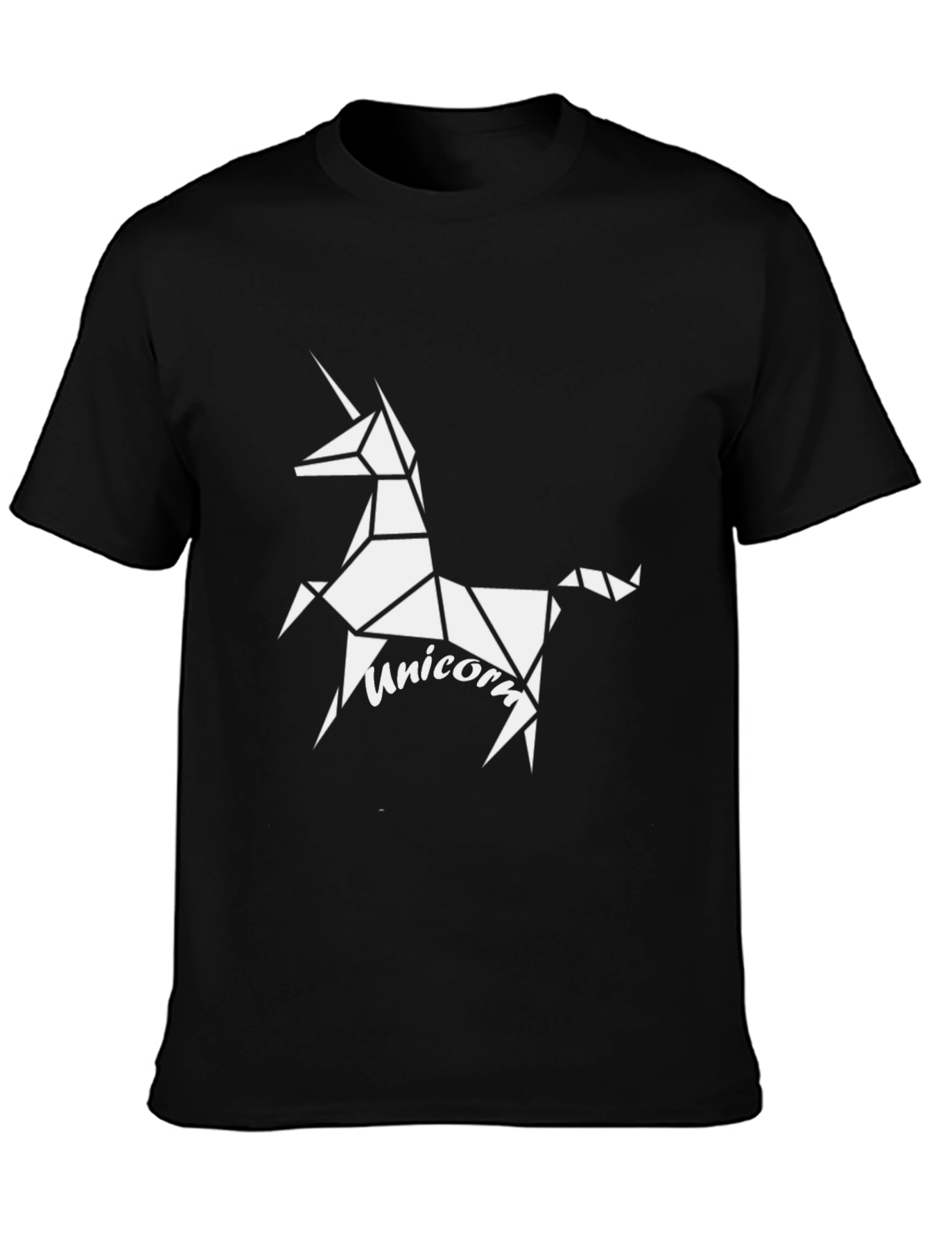 Black Geometric Unicorn Graphic Tee - Black Cotton Casual Shirt view 3
