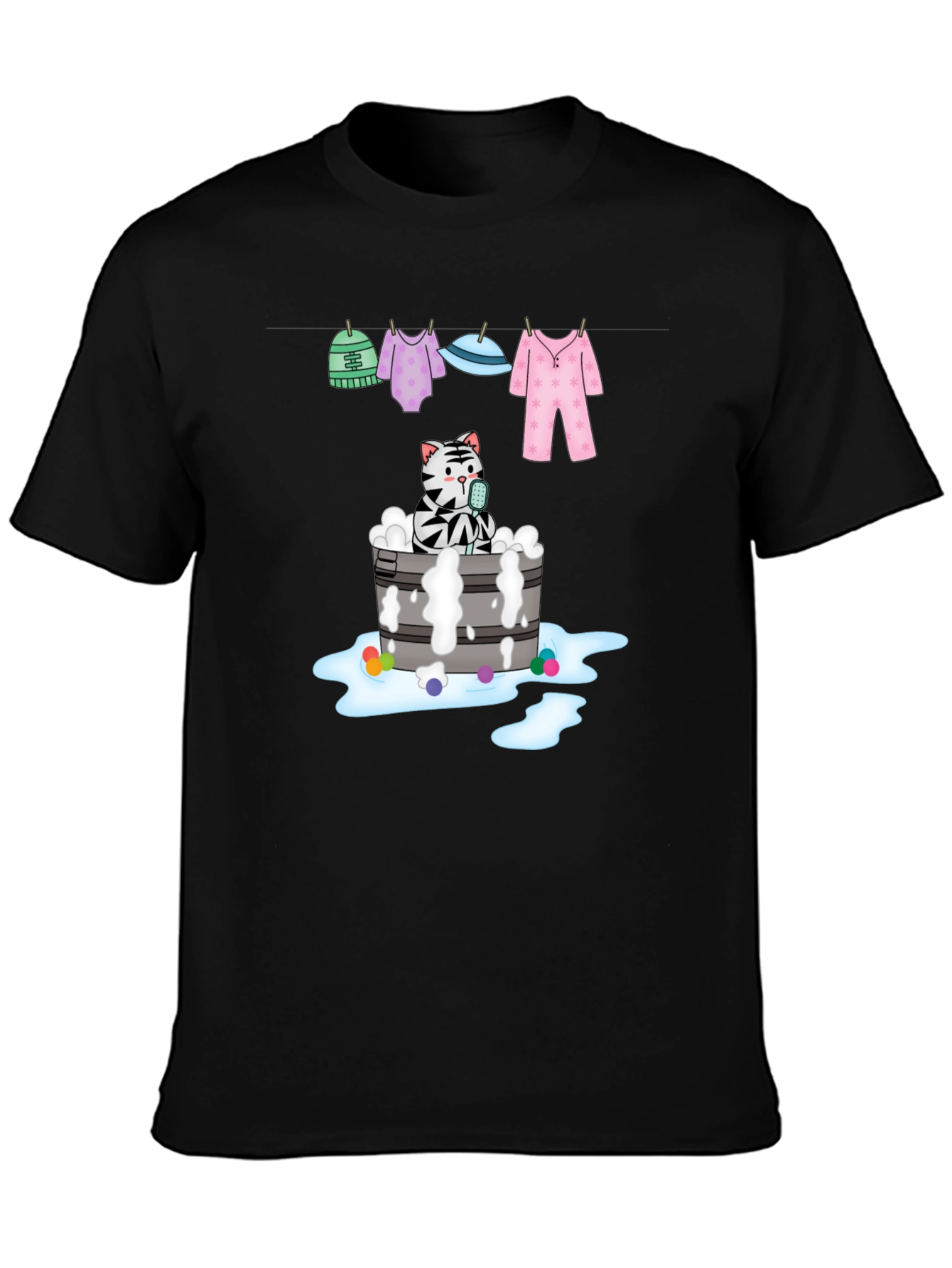 Black Cat Bubble Bath Graphic Tee - Unisex Black T-Shirt view 3