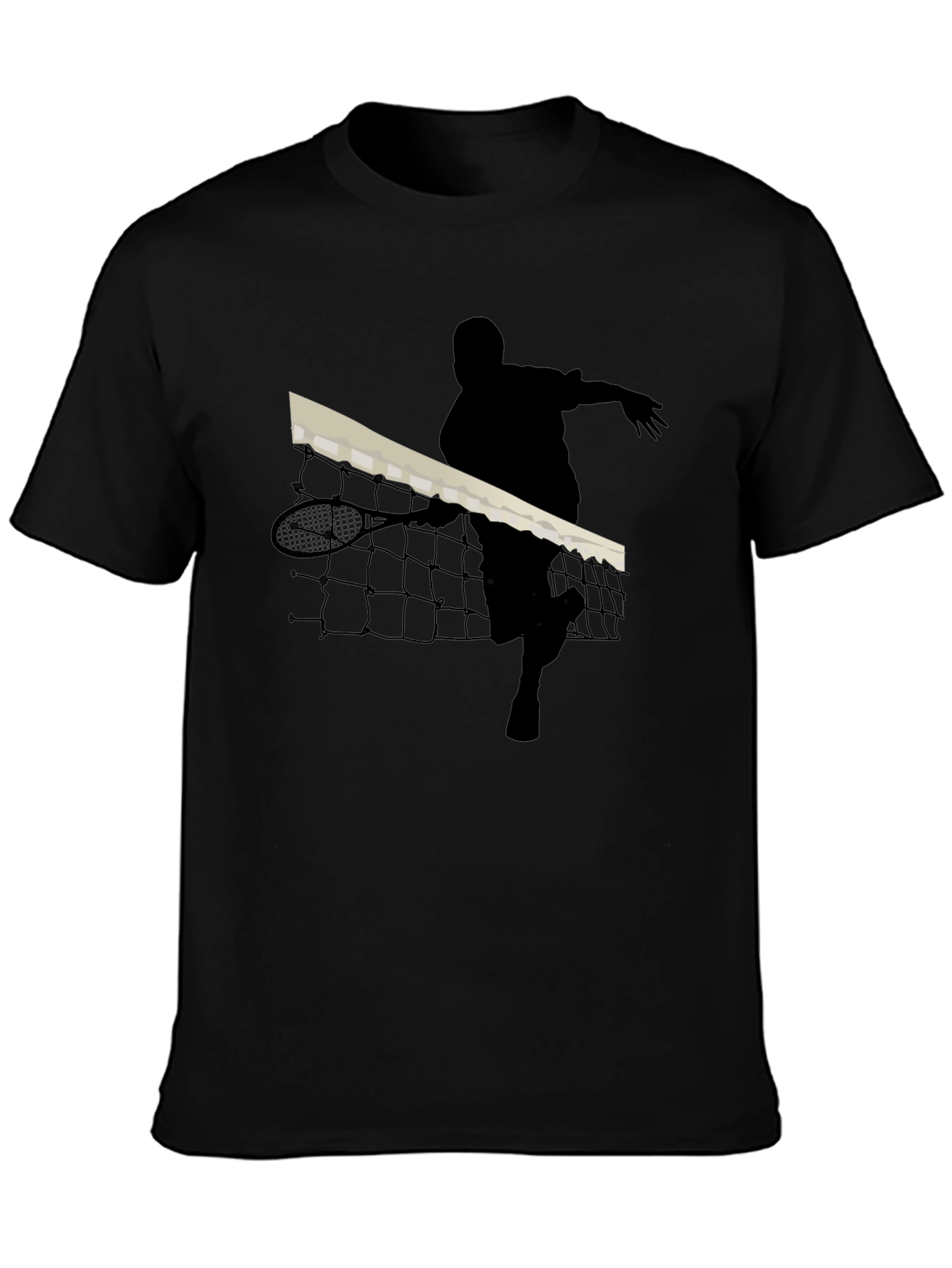 Black Tennis Player Silhouette Black T-Shirt view 3