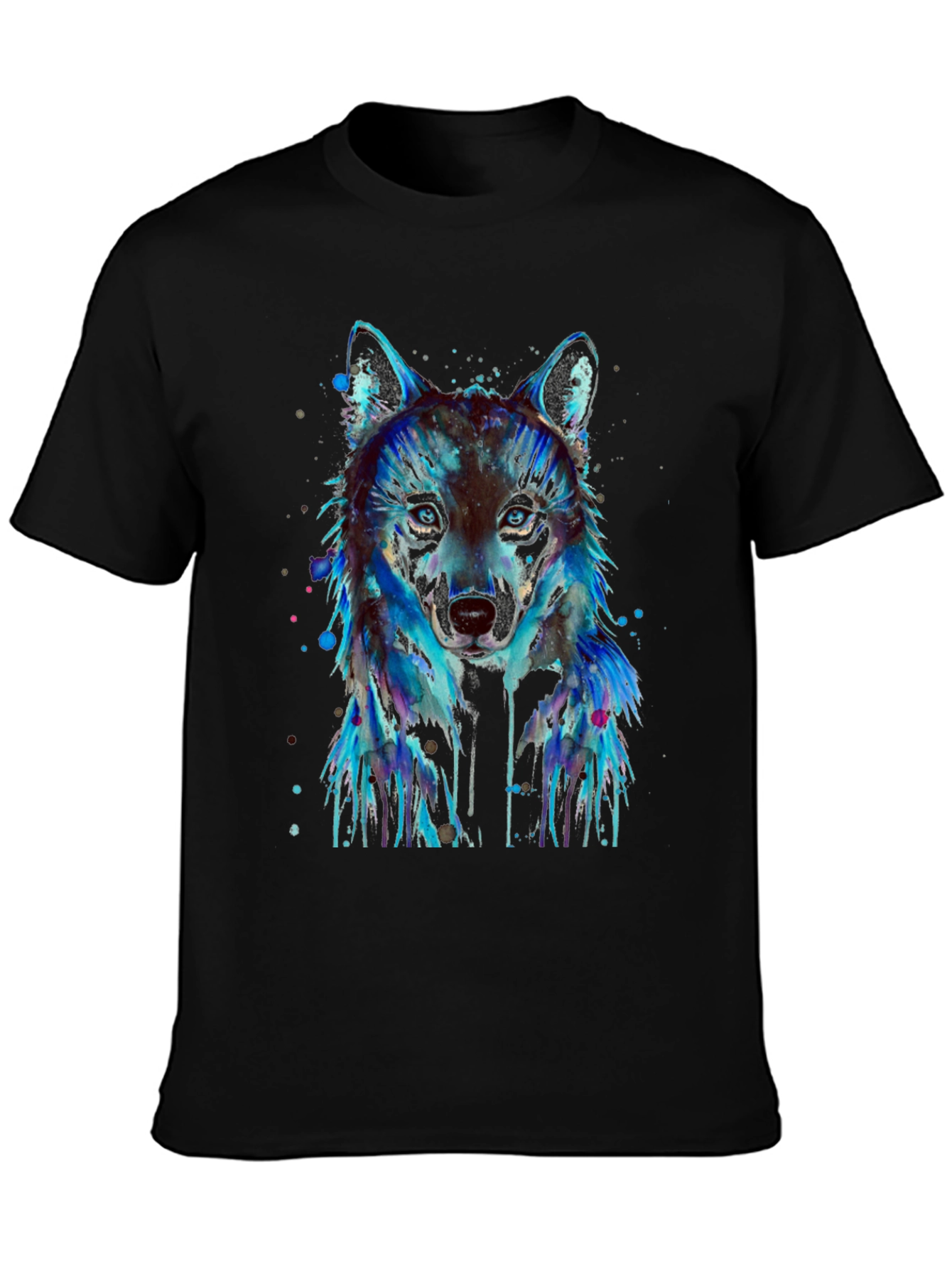 Black Watercolor Wolf Graphic T-Shirt view 3