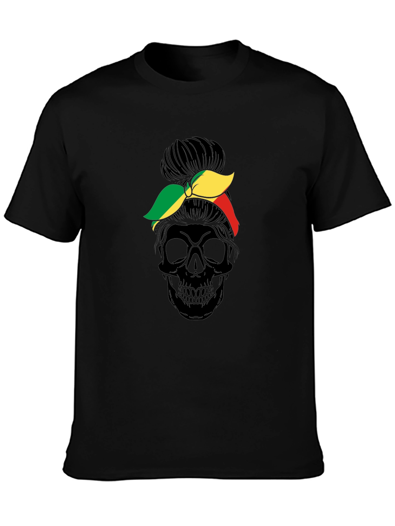 Black Skull Messy Bun T-Shirt - Unique Graphic Tee view 3