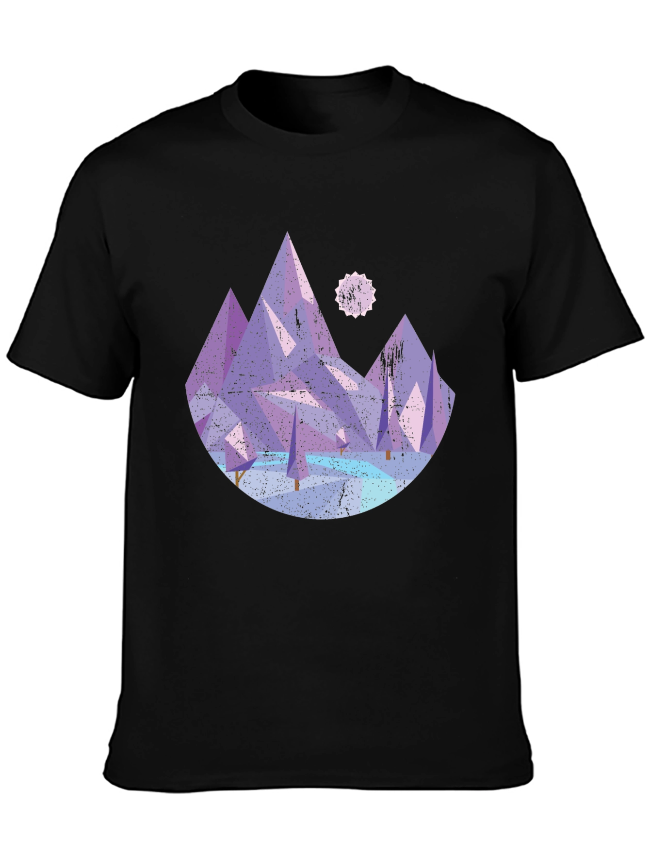 Black Abstract Mountain Graphic Tee - Black Cotton Shirt view 3