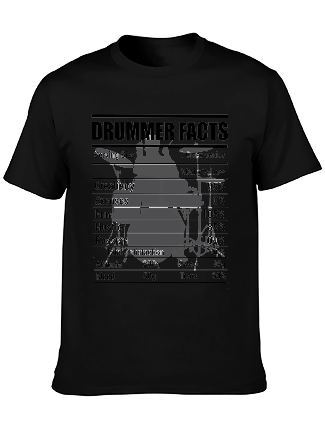 Black Drummer Facts T-Shirt: Crazy Genius Percussion Tee view 3