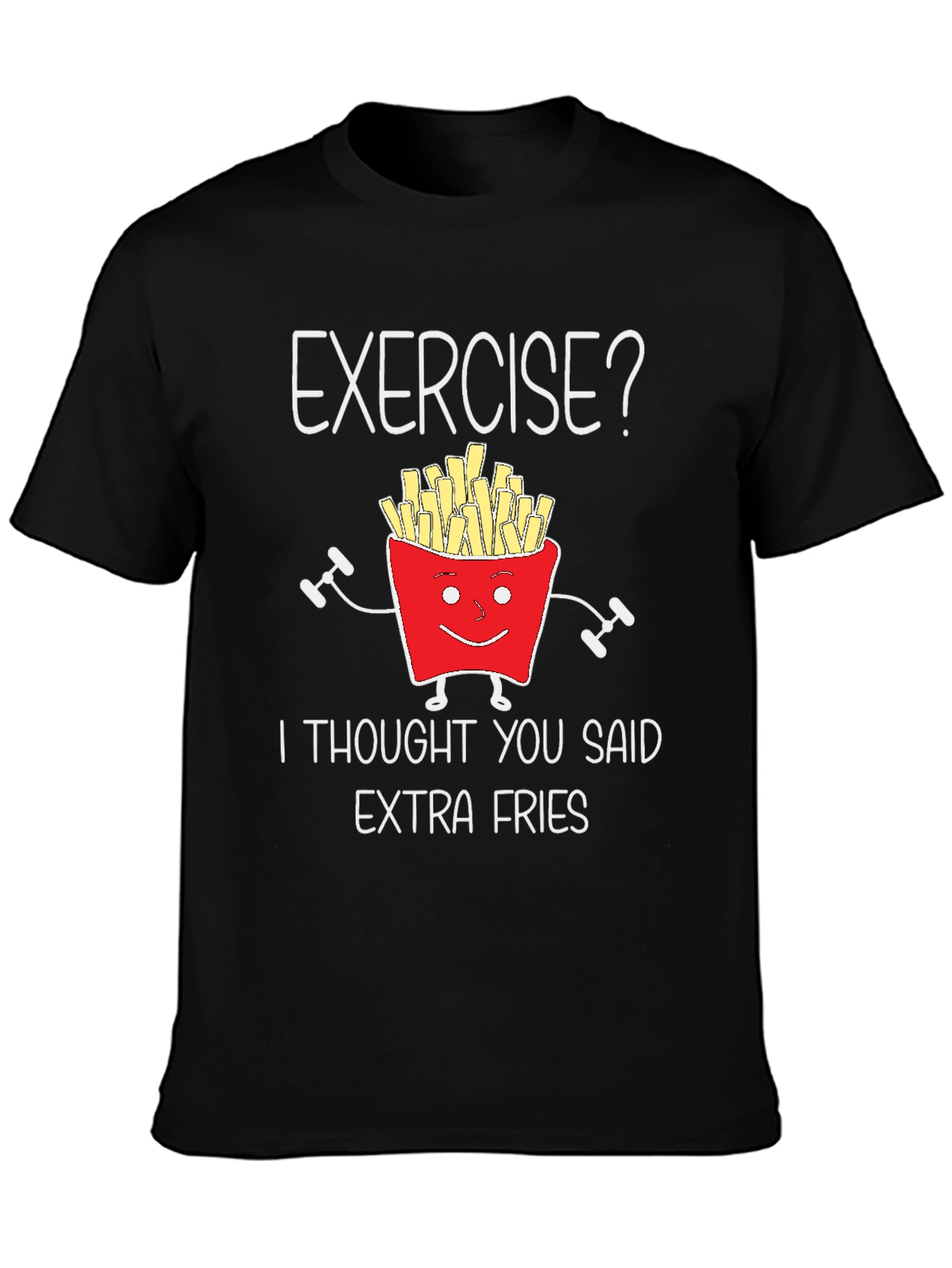 Black Funny Exercise Extra Fries Graphic T-Shirt view 3