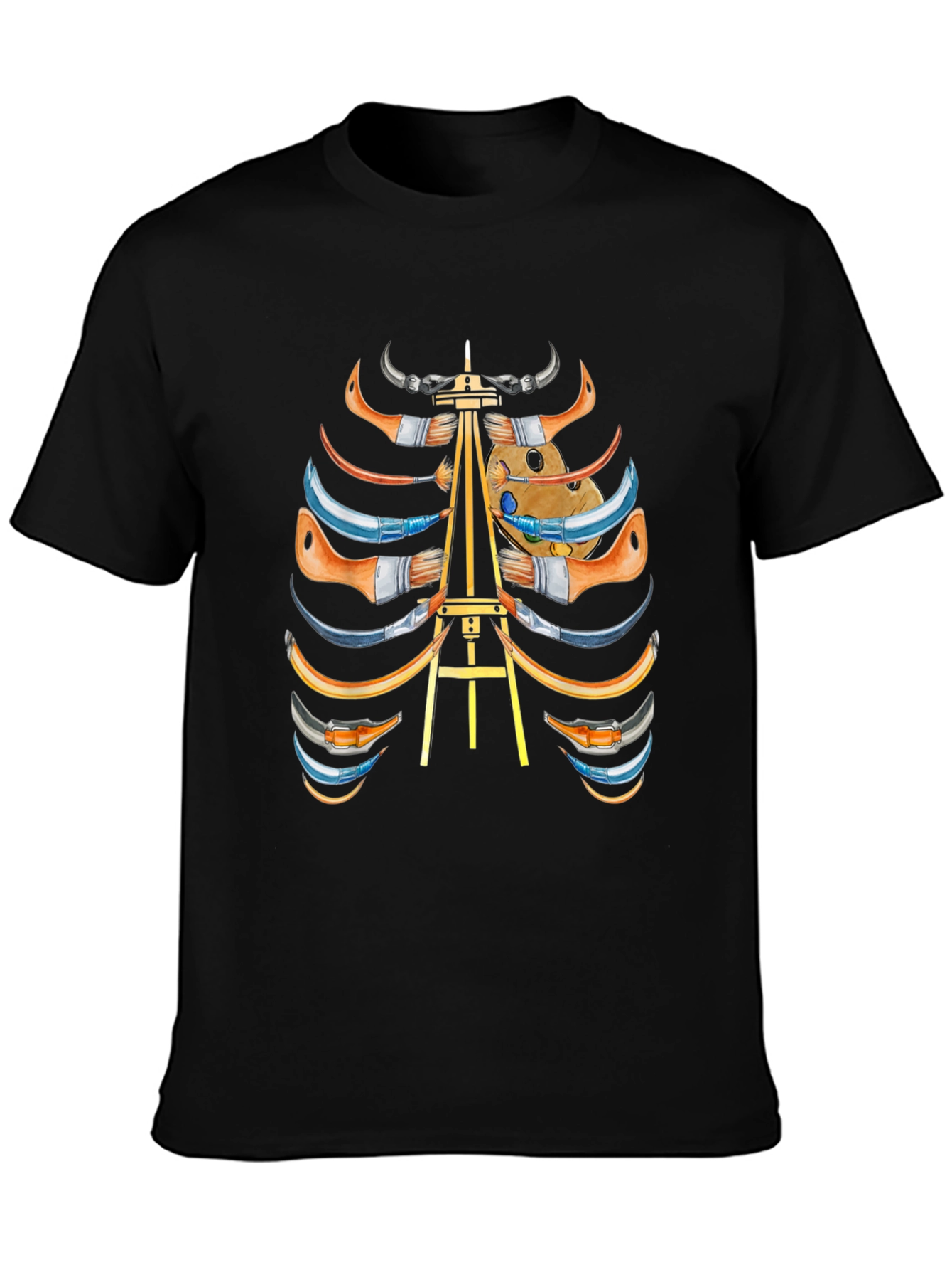 Black Artist Skeleton Ribcage Graphic Tee view 3
