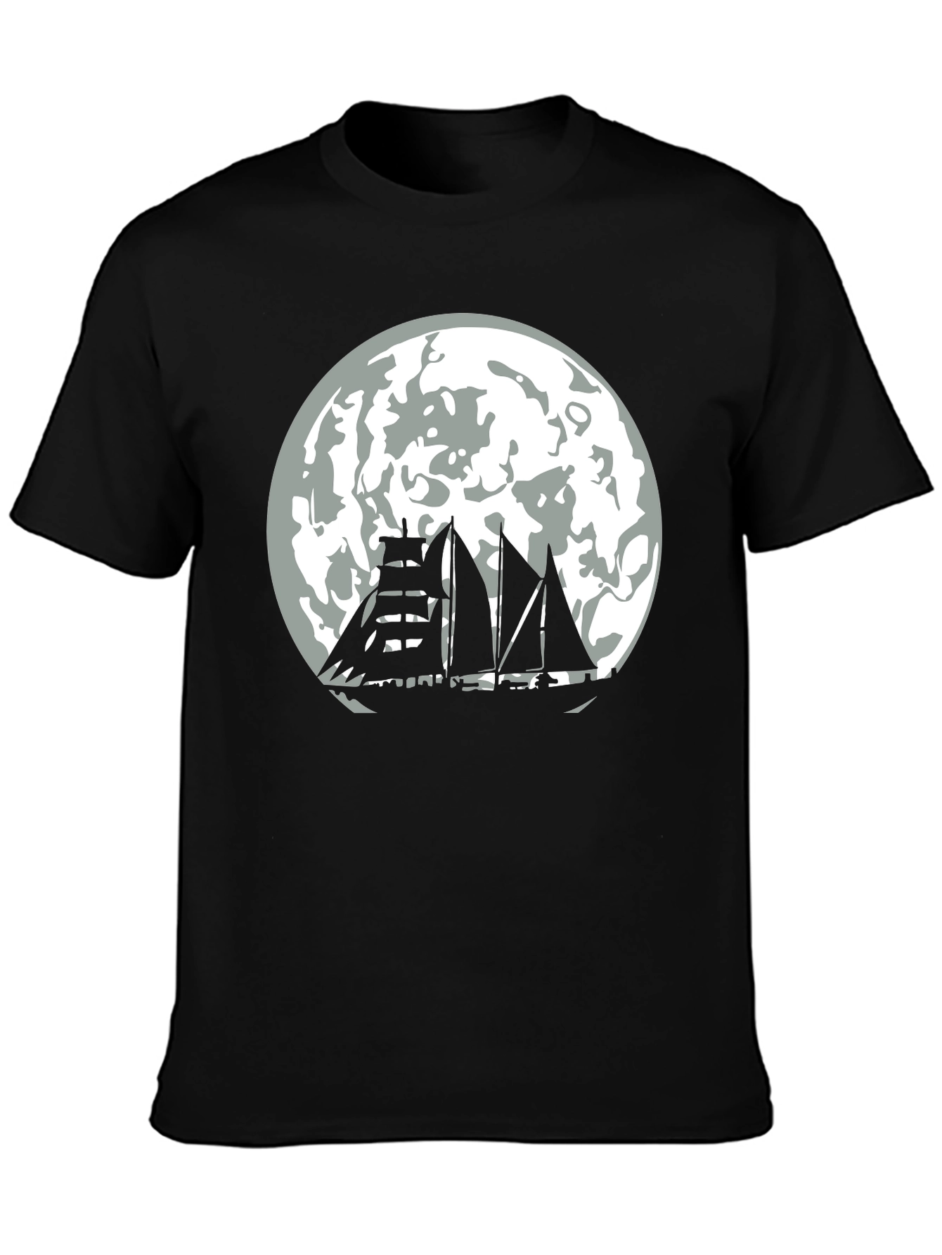 Black Moonlit Sailboat Black T-Shirt view 3