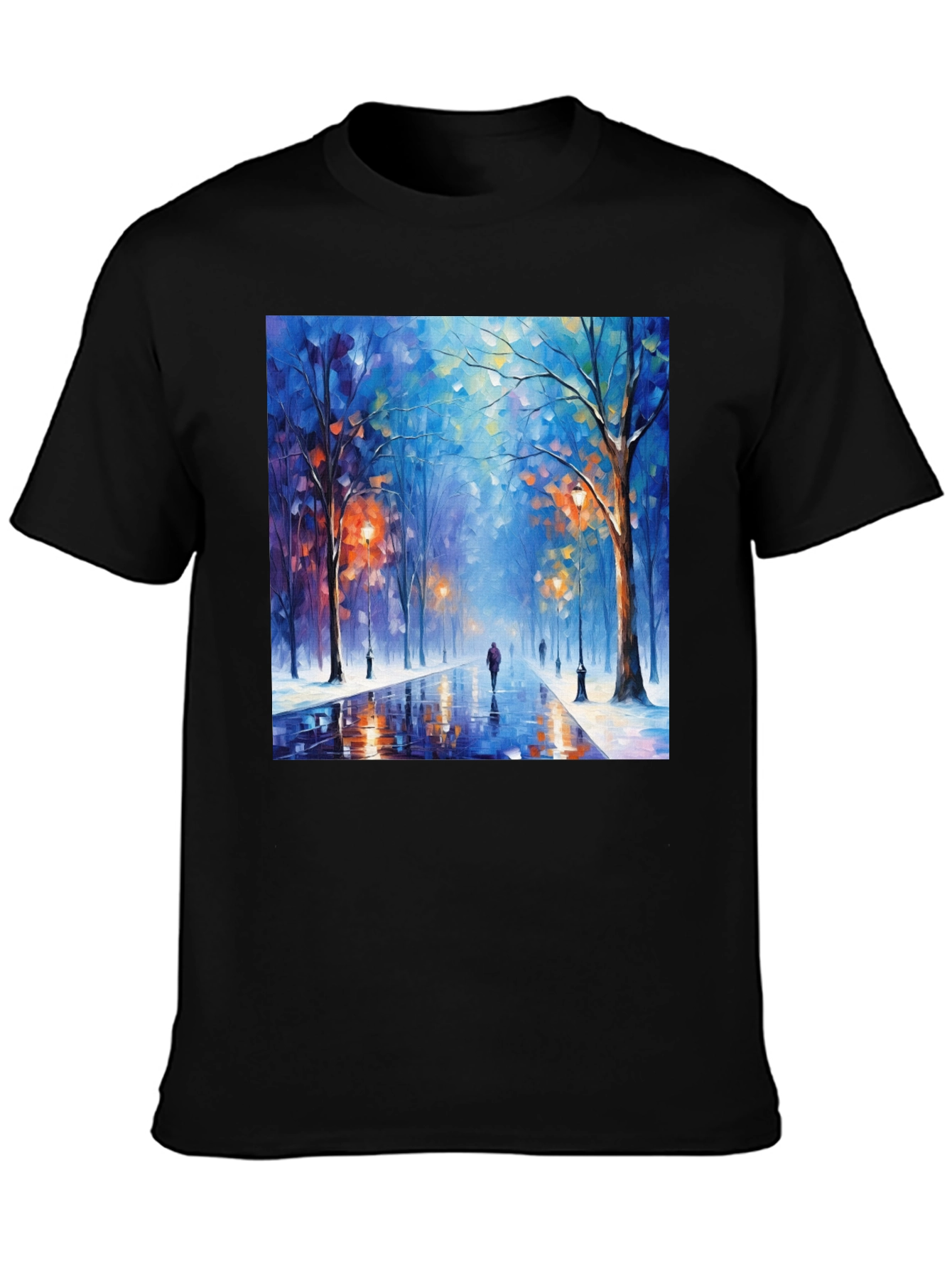 Black Artistic Winter Street Scene T-Shirt view 3