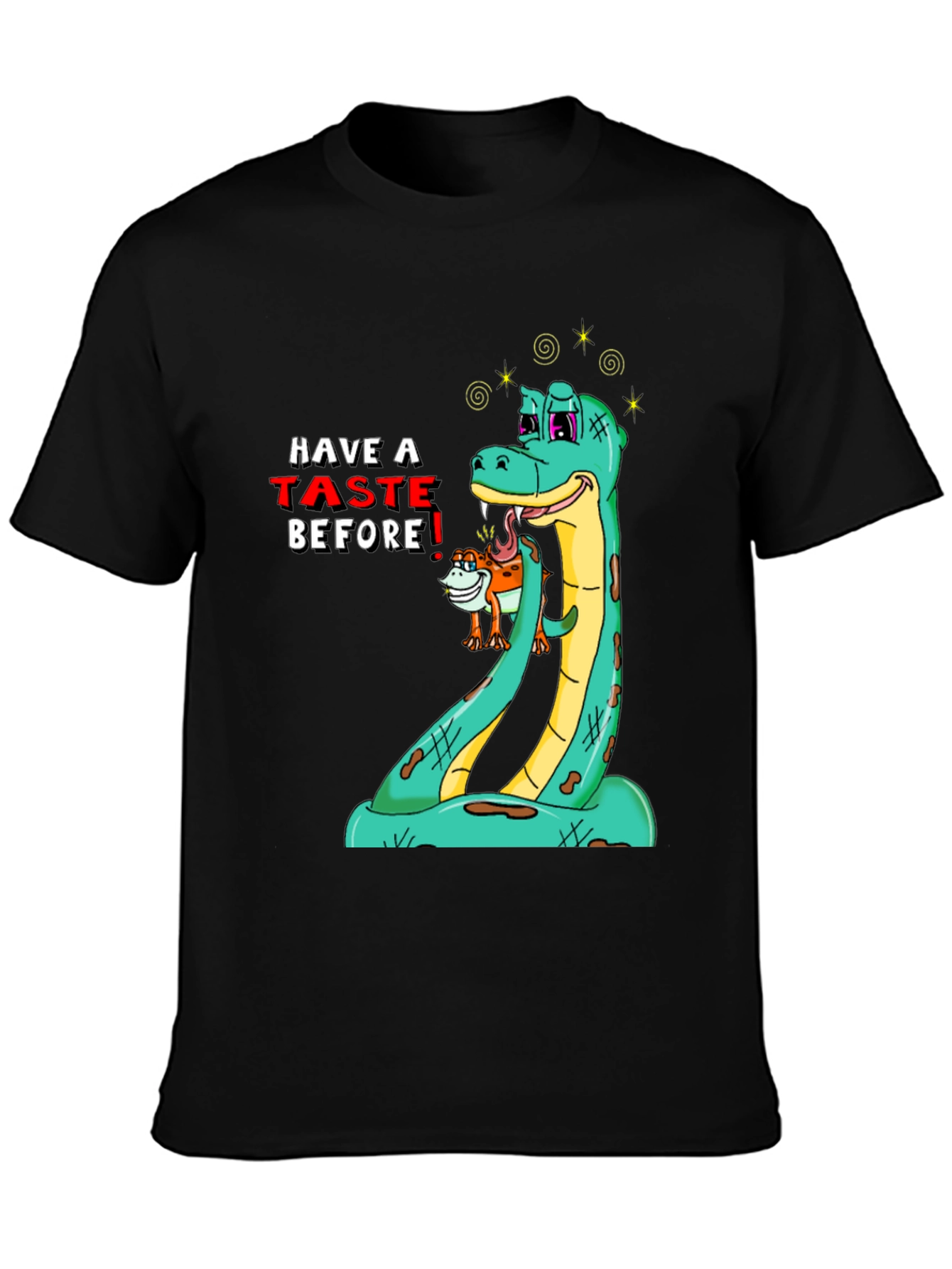 Black Funny Snake Tasting T-Shirt view 3