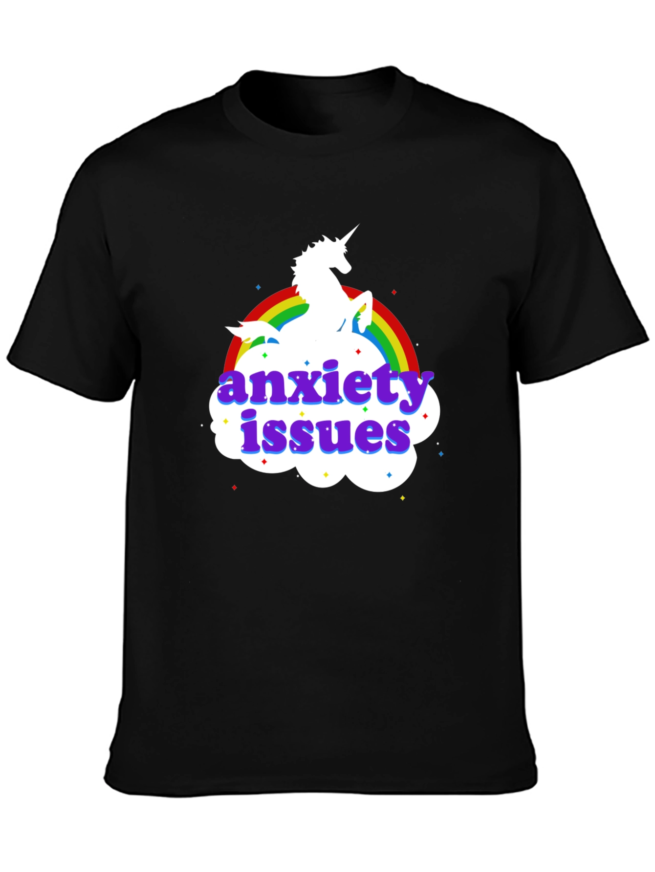 Black Anxiety Issues Unicorn T-Shirt view 3