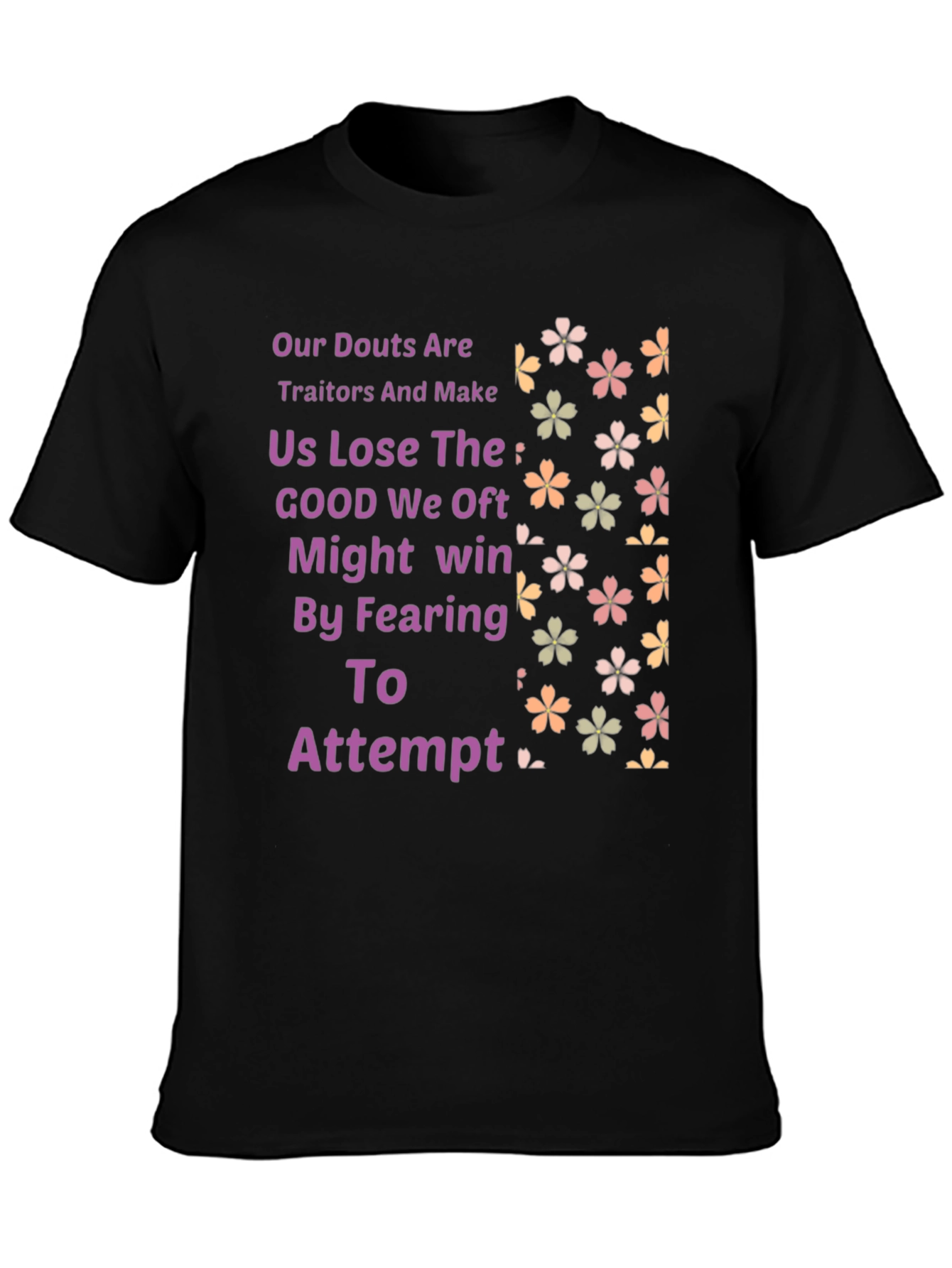 Black Motivational T-Shirt: Our Doubts Are Traitors view 3