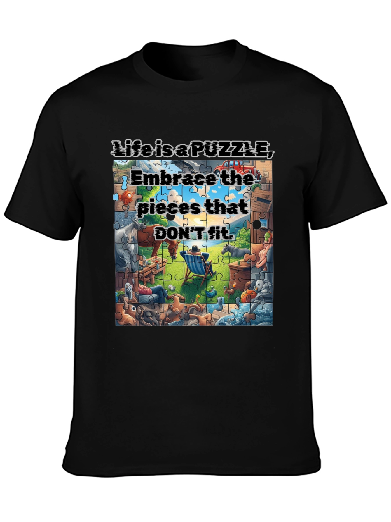 Black Puzzle Piece Life T-Shirt Embrace Uniqueness view 3