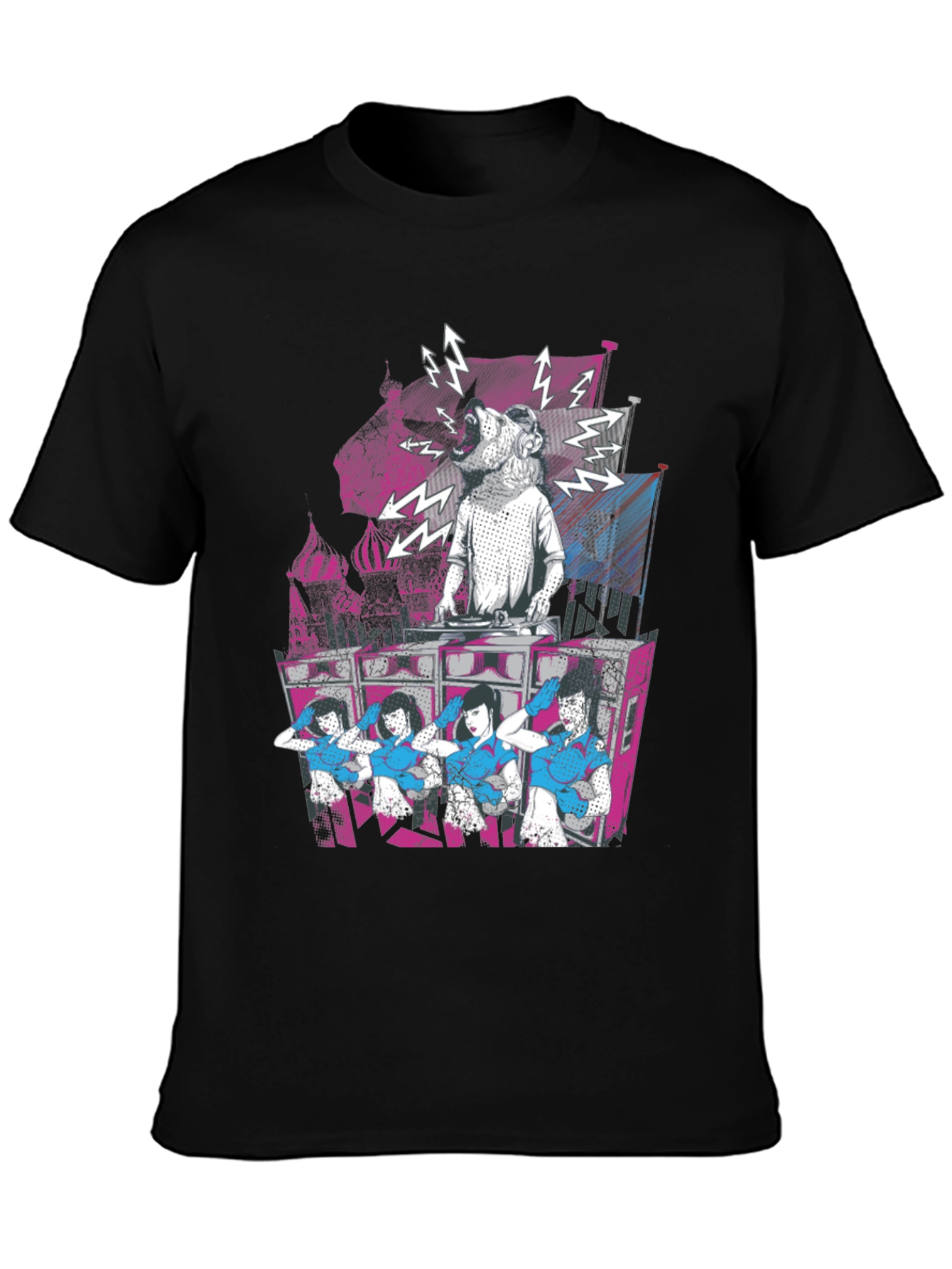 Black DJ Dog & Dancing Girls Graphic T-Shirt view 3