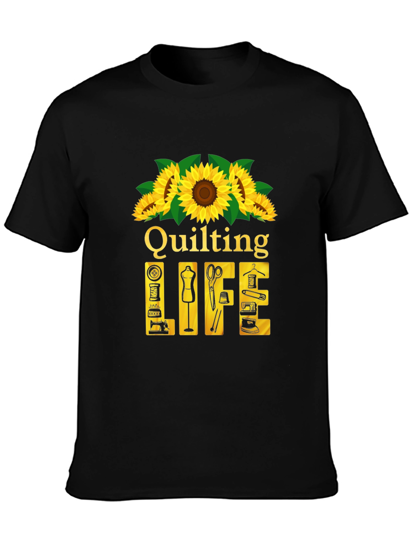 Black Quilting Life T-Shirt: Sunflower Edition view 3