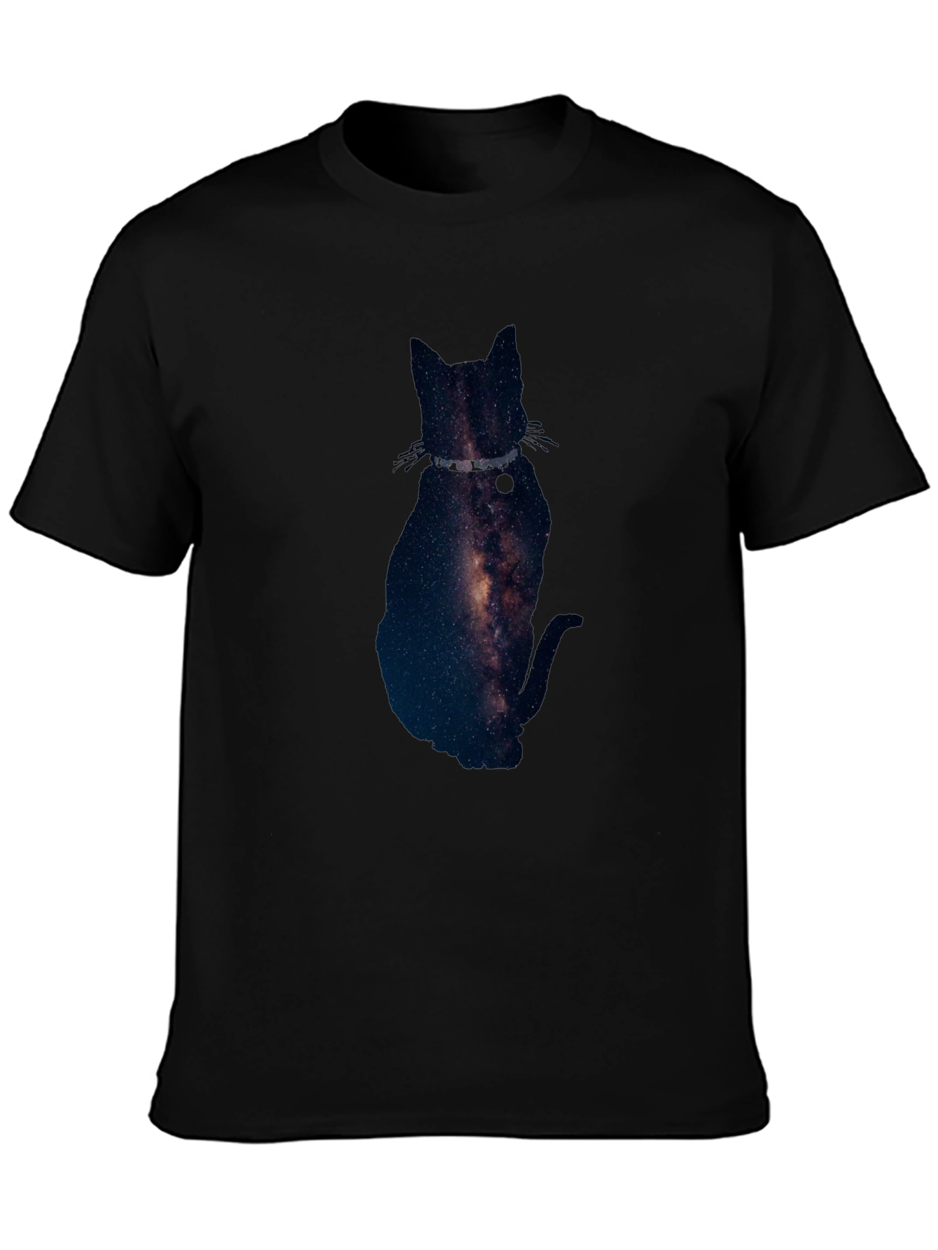 Black Galaxy Cat Graphic Tee - Black Cotton Blend T-Shirt view 3